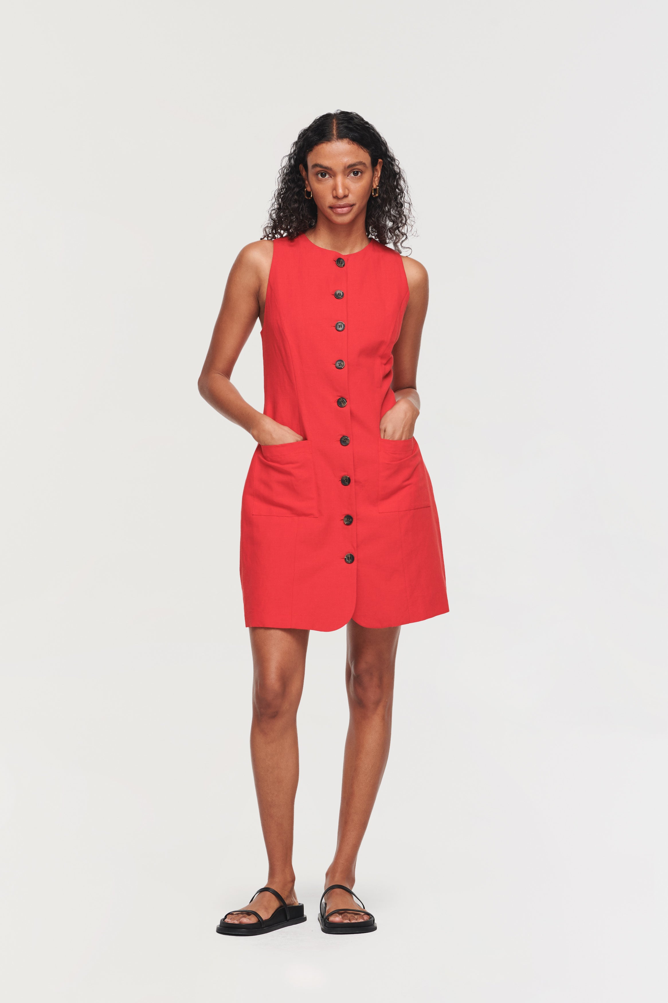 Leah Linen Mini Dress in Red ALIGNE