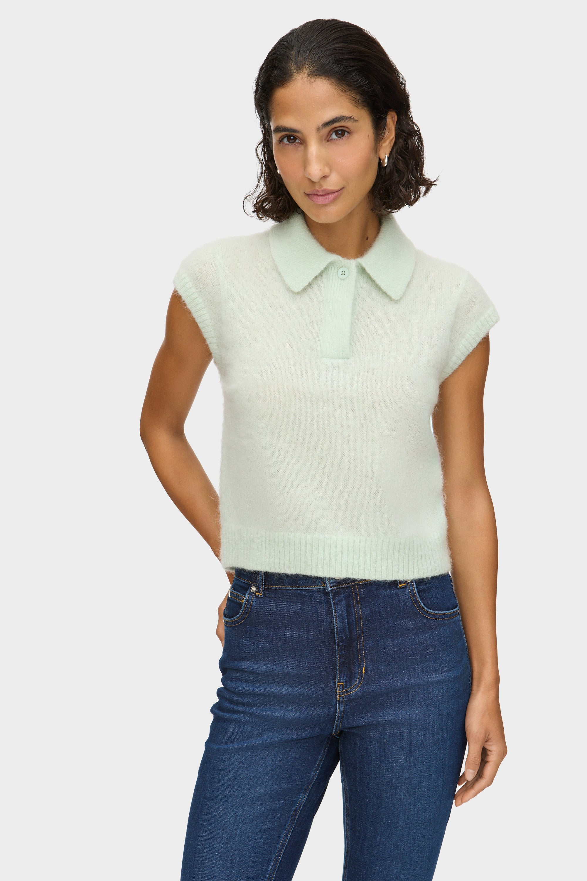 ALIGNE Mohair Knit Polo Top - Mint | Lexi