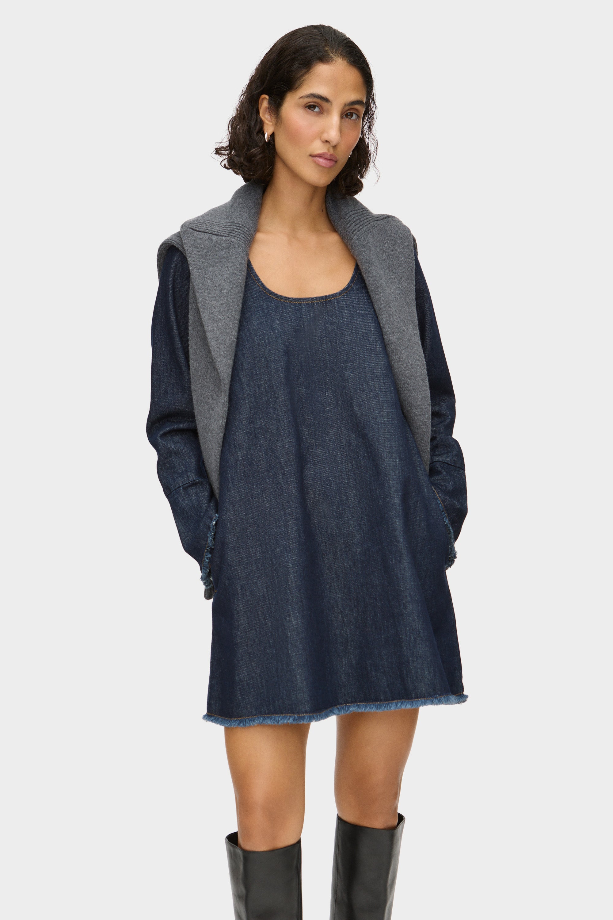 ALIGNE Scoop Neck Denim Mini Dress - Blue | Lucas