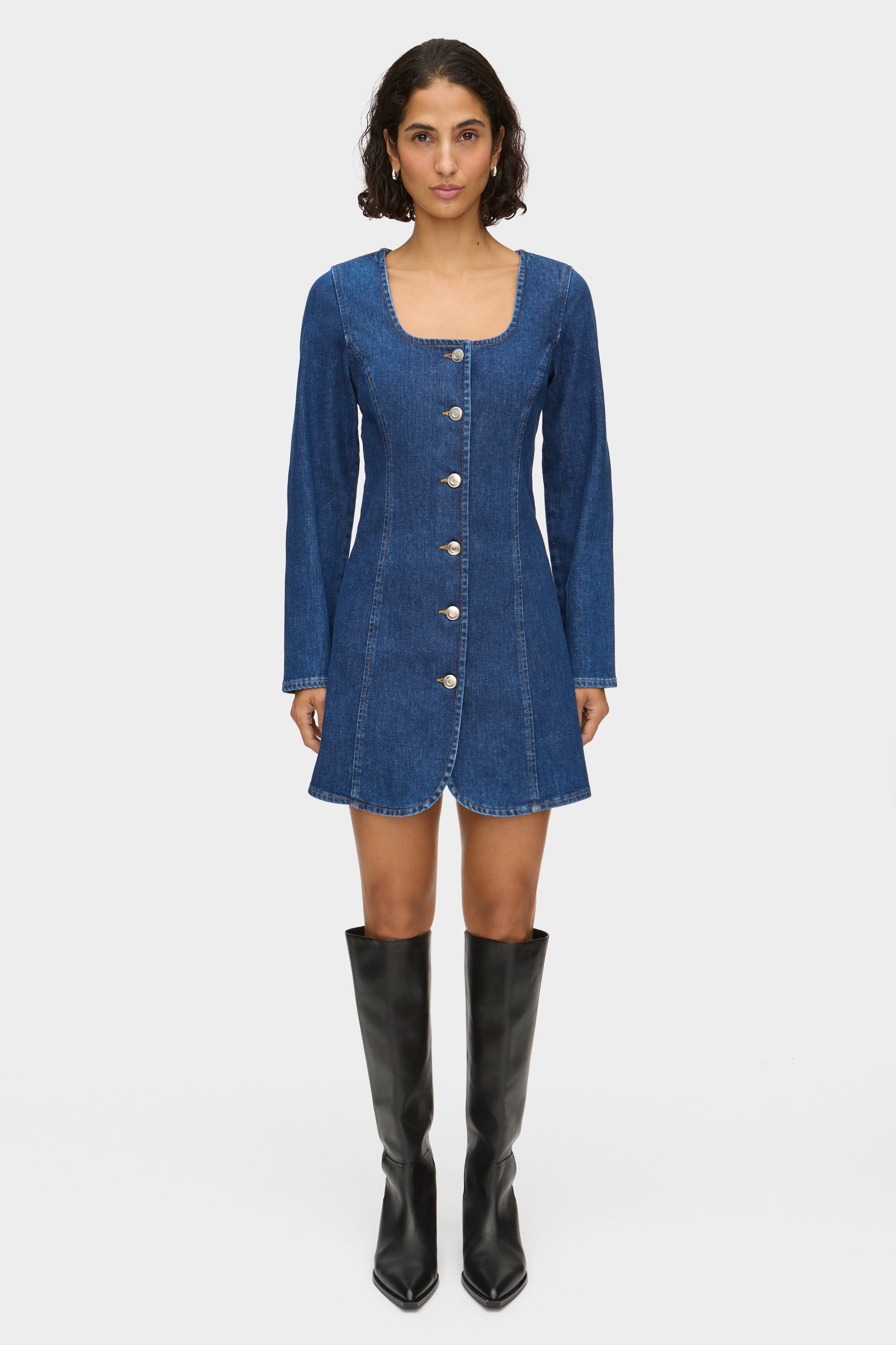 denim dress with sleeves Women’s Denim Maxi Shirtdress – Wash Lab Monterey Blue / M main image 1