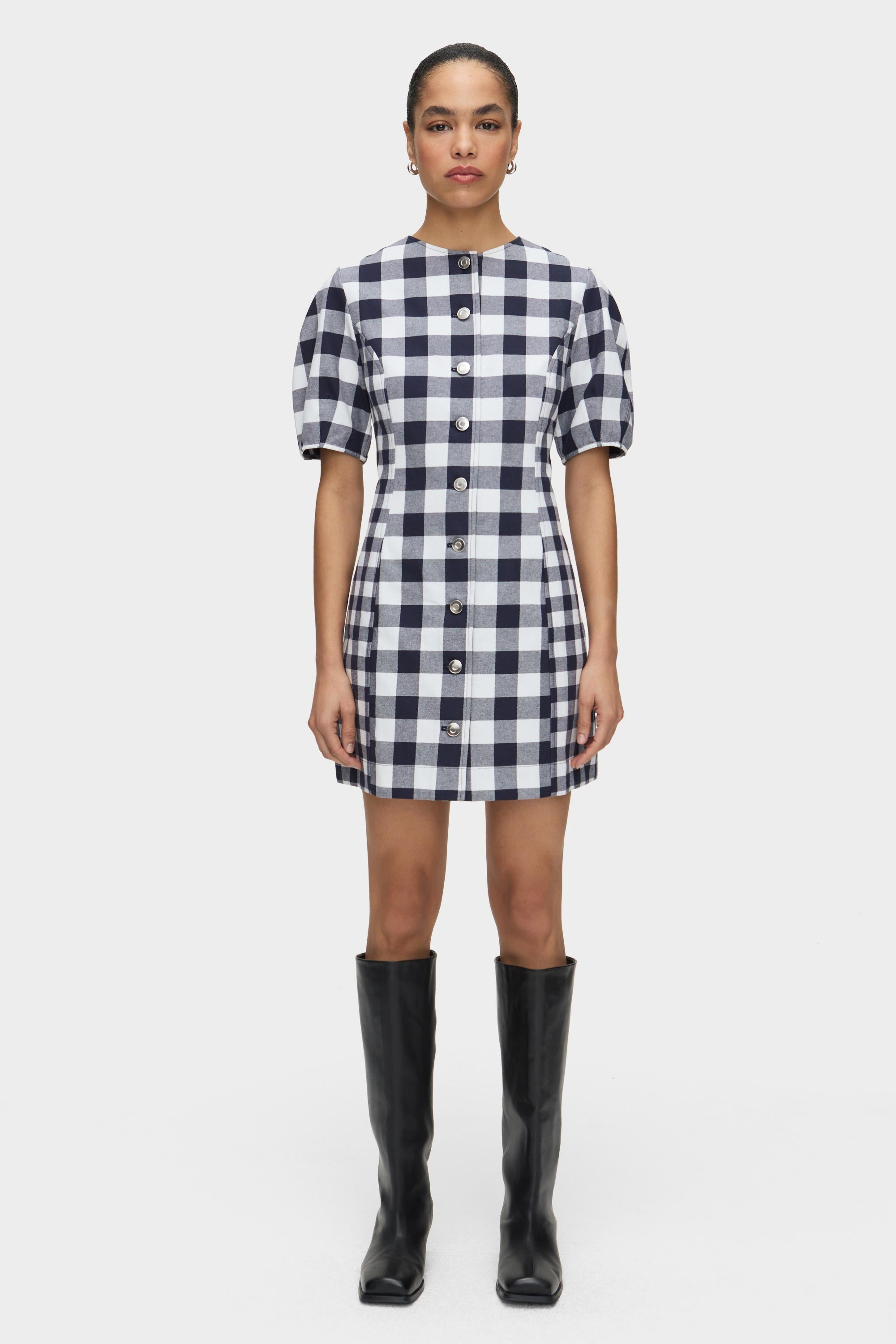 ALIGNE Waisted Check Mini Dress - Blue | Aurelia
