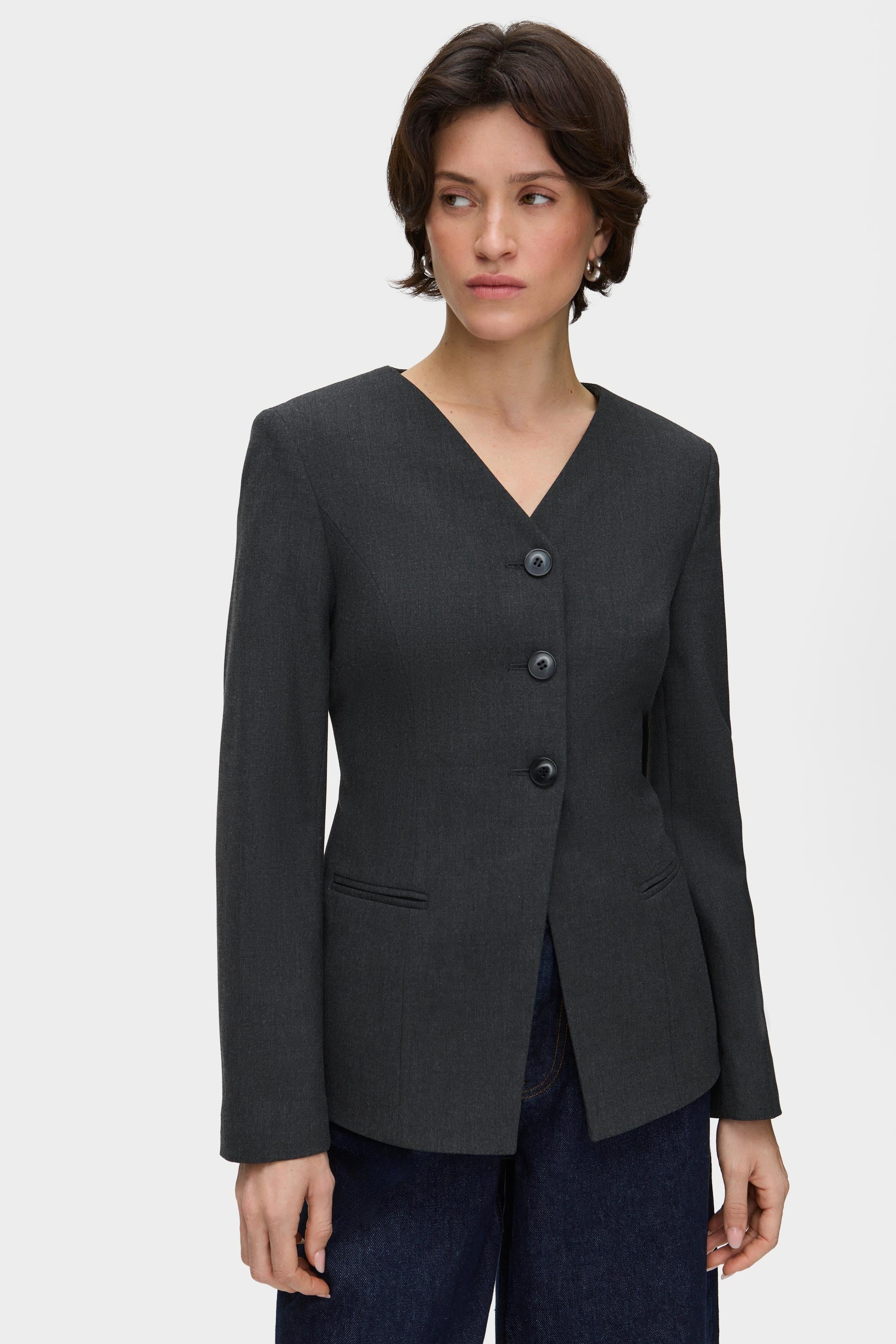 ALIGNE V-Neck Waisted Blazer Grey Daphne - Main Image