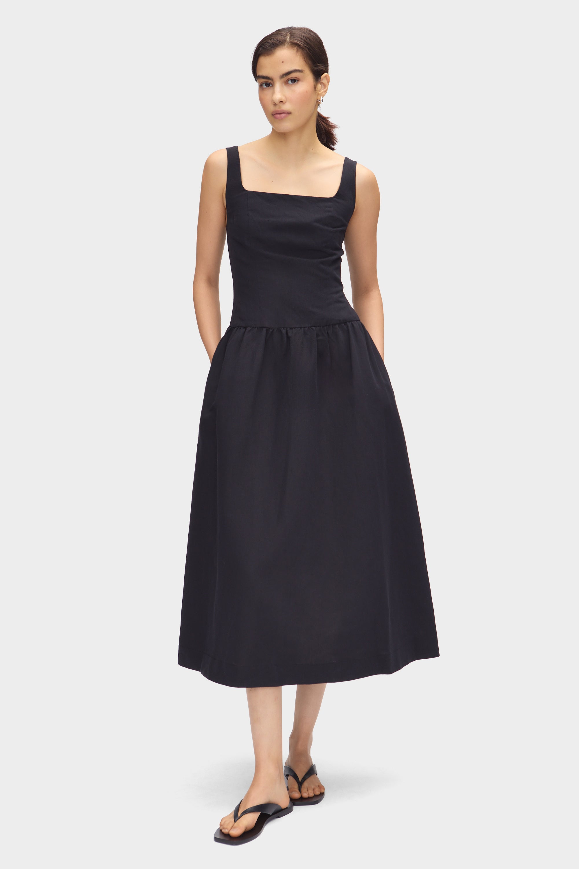 ALIGNE Drop Waist Linen Dress - Black | Rosia - Black / UK 4 ALIGNE Drop Waist Linen Dress - Black | Rosia - Black / UK 4