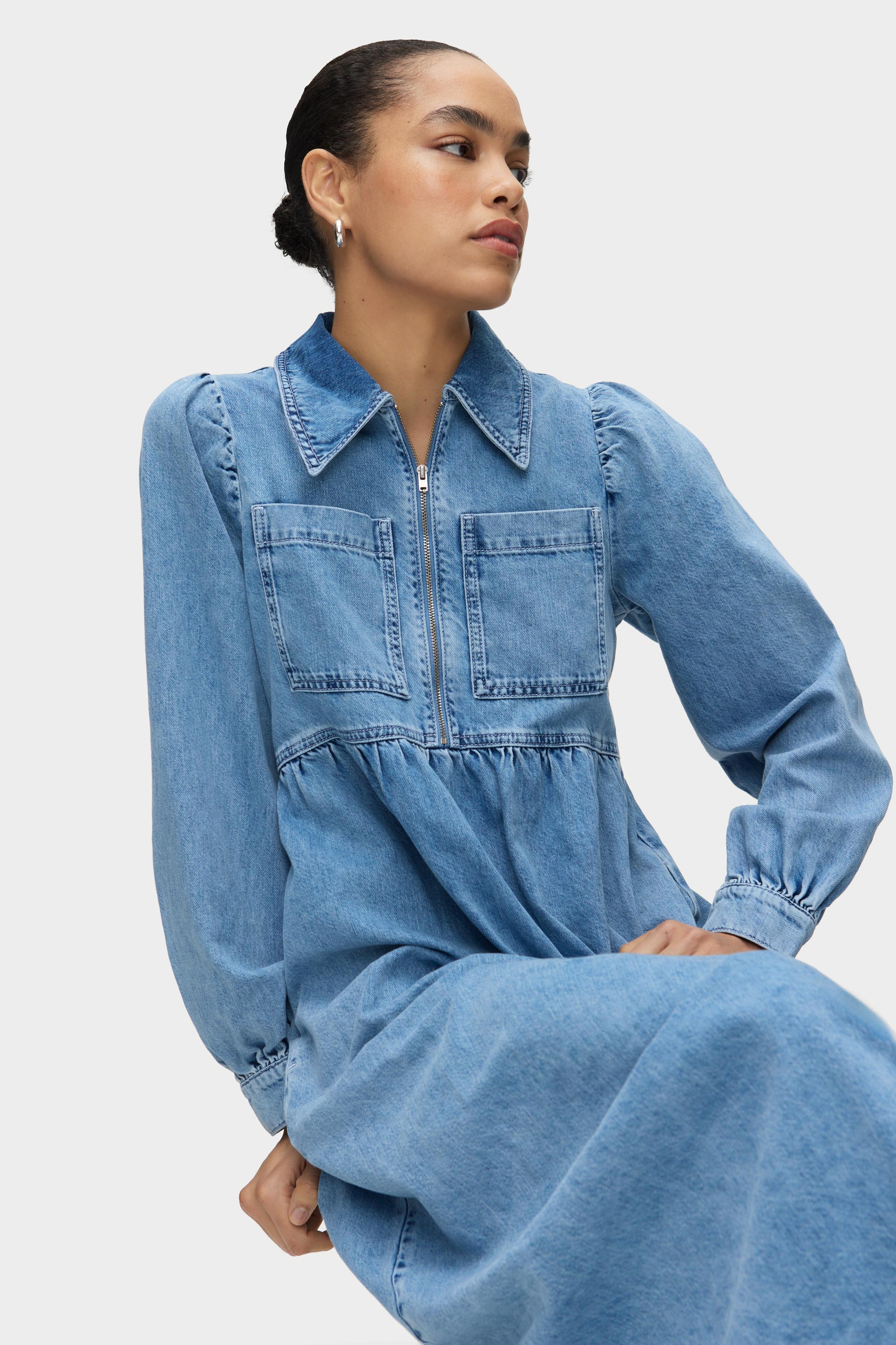 ALIGNE Denim Long Sleeve Midi Dress Gabriella