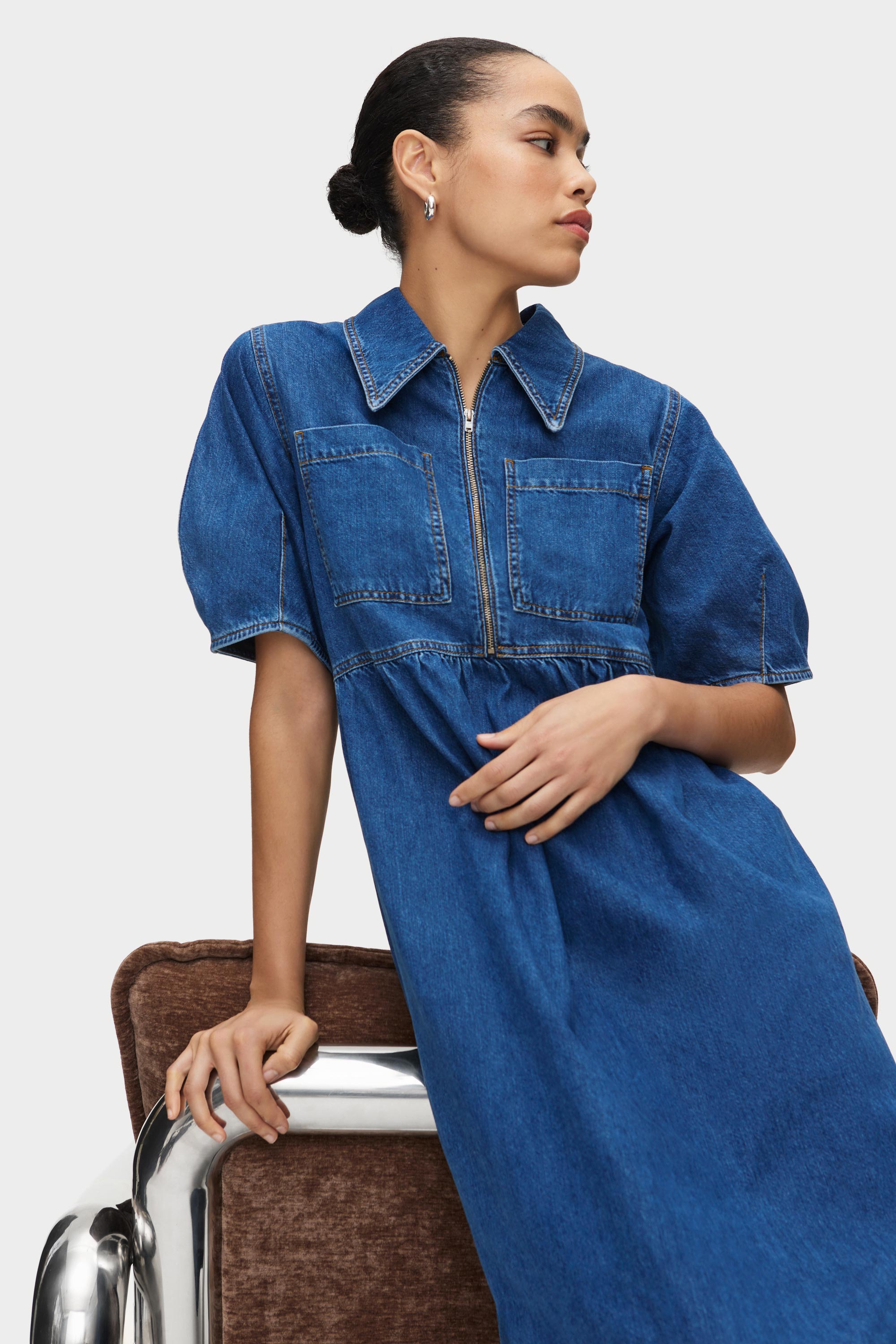 ALIGNE Puff Sleeve Denim Dress - Blue | Gabriella