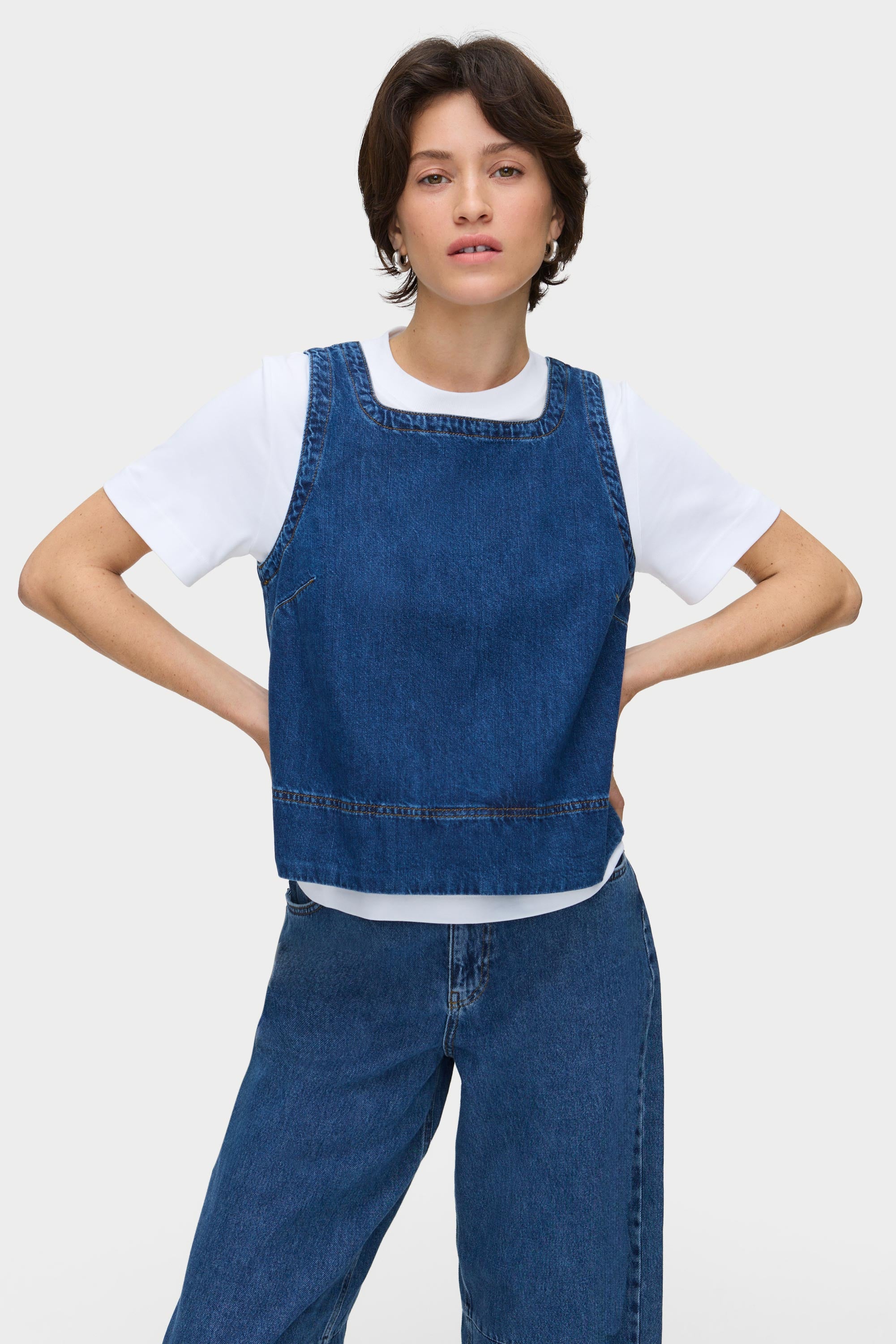 fumikauchida Nepped Denim Square-NeckTop ALIGNE Square Neck Denim