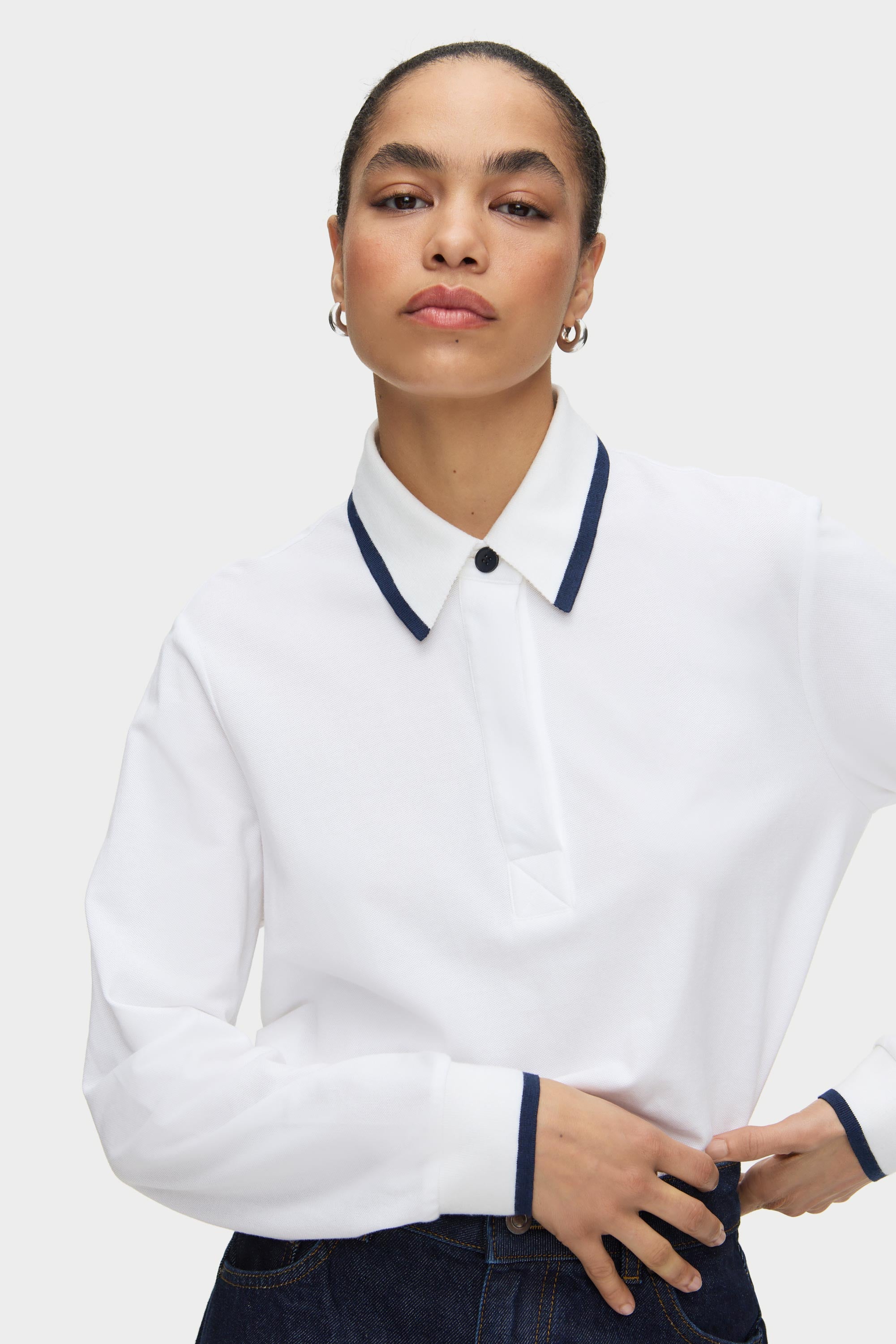 ALIGNE Long Sleeve Polo Shirt White Zarina