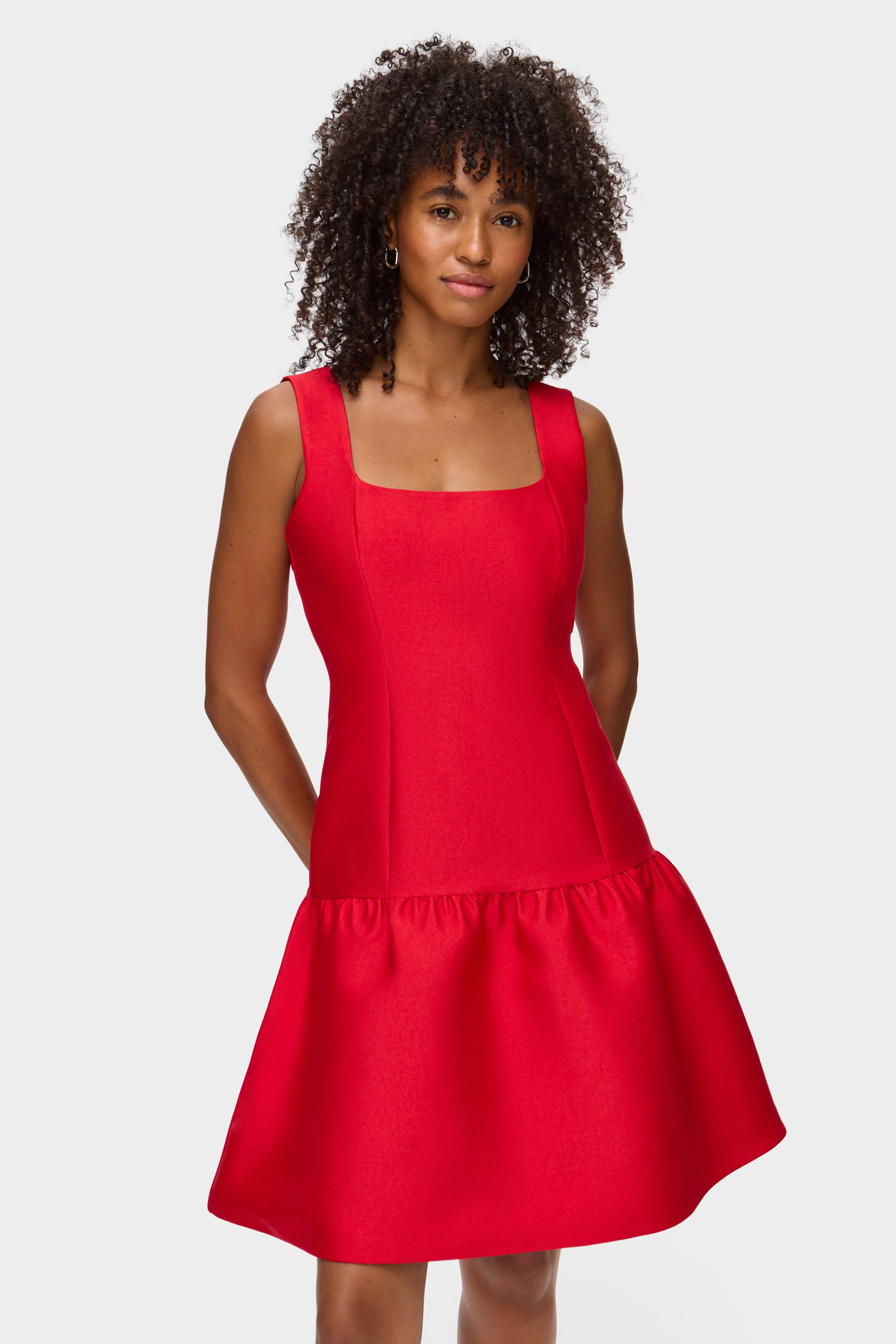 ALIGNE Peplum Satin Party Dress - Red | Evelyn ALIGNE Peplum Satin Party Dress - Red | Evelyn