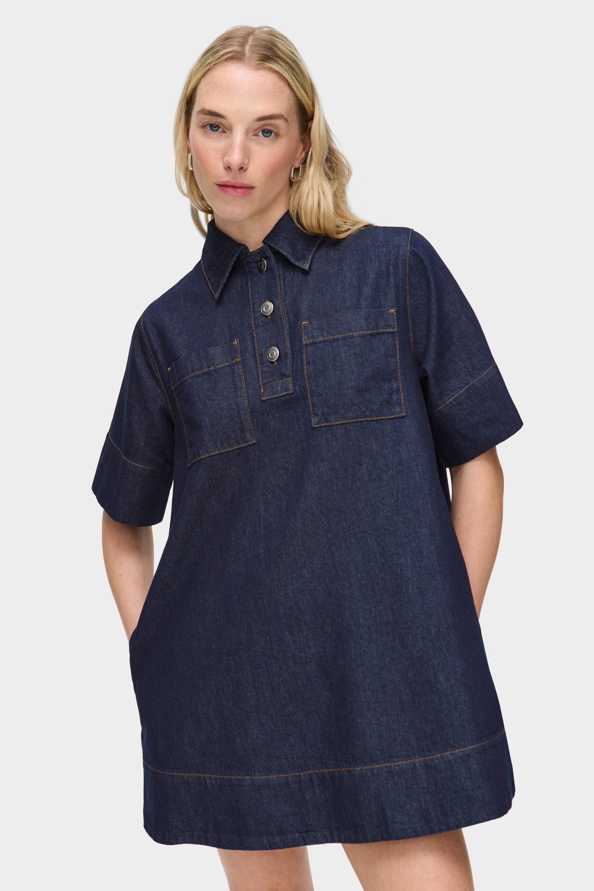 ALIGNE Short Sleeve Denim Mini Dress Indigo Grace