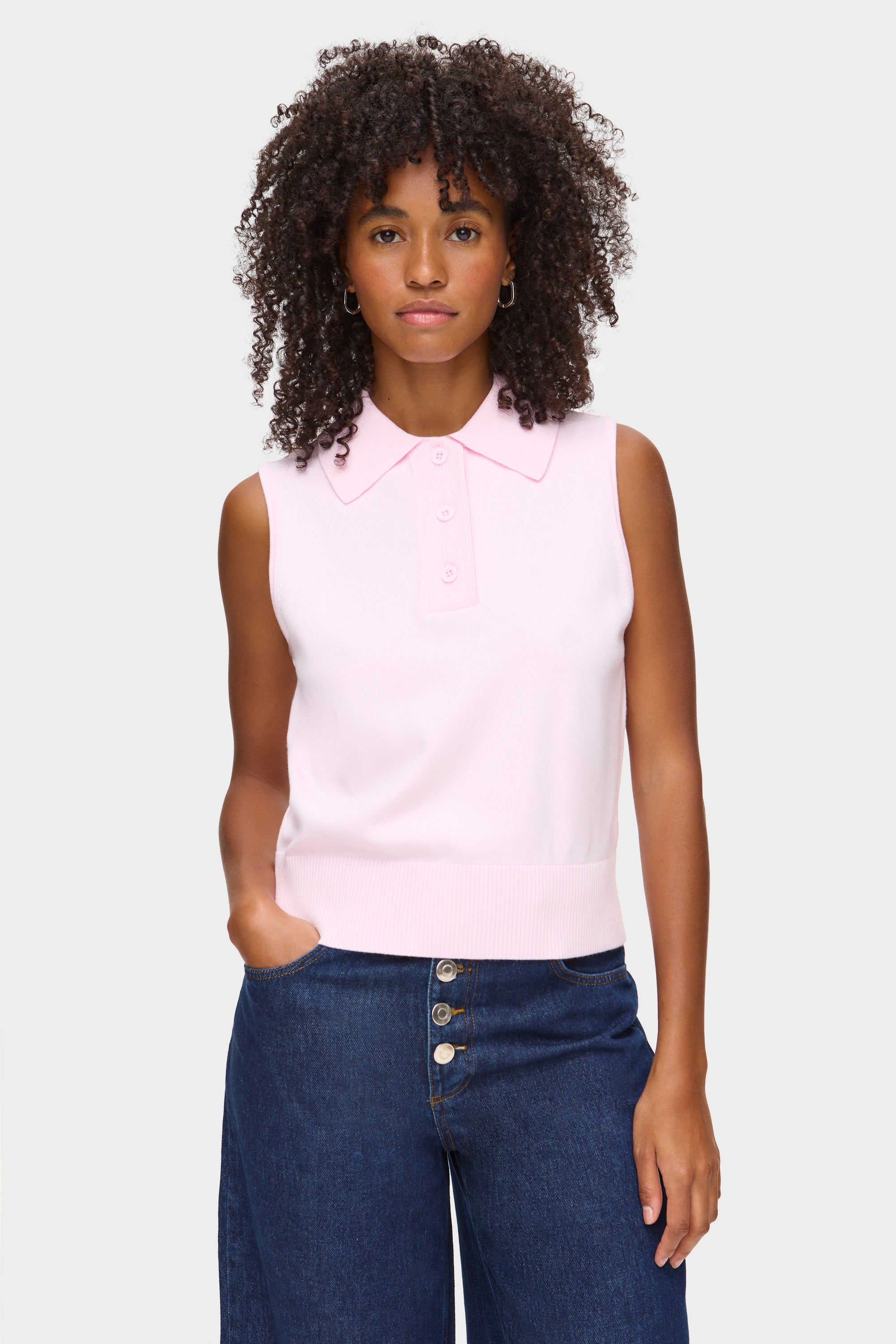 ALIGNE Sleeveless Knit Polo Top - Pink | Hallie