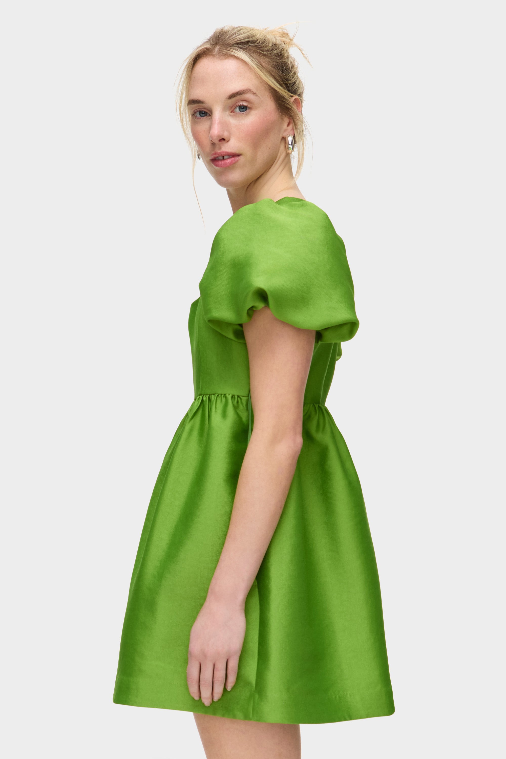 ALIGNE Puff Sleeve Satin Mini Dress Green Ivy