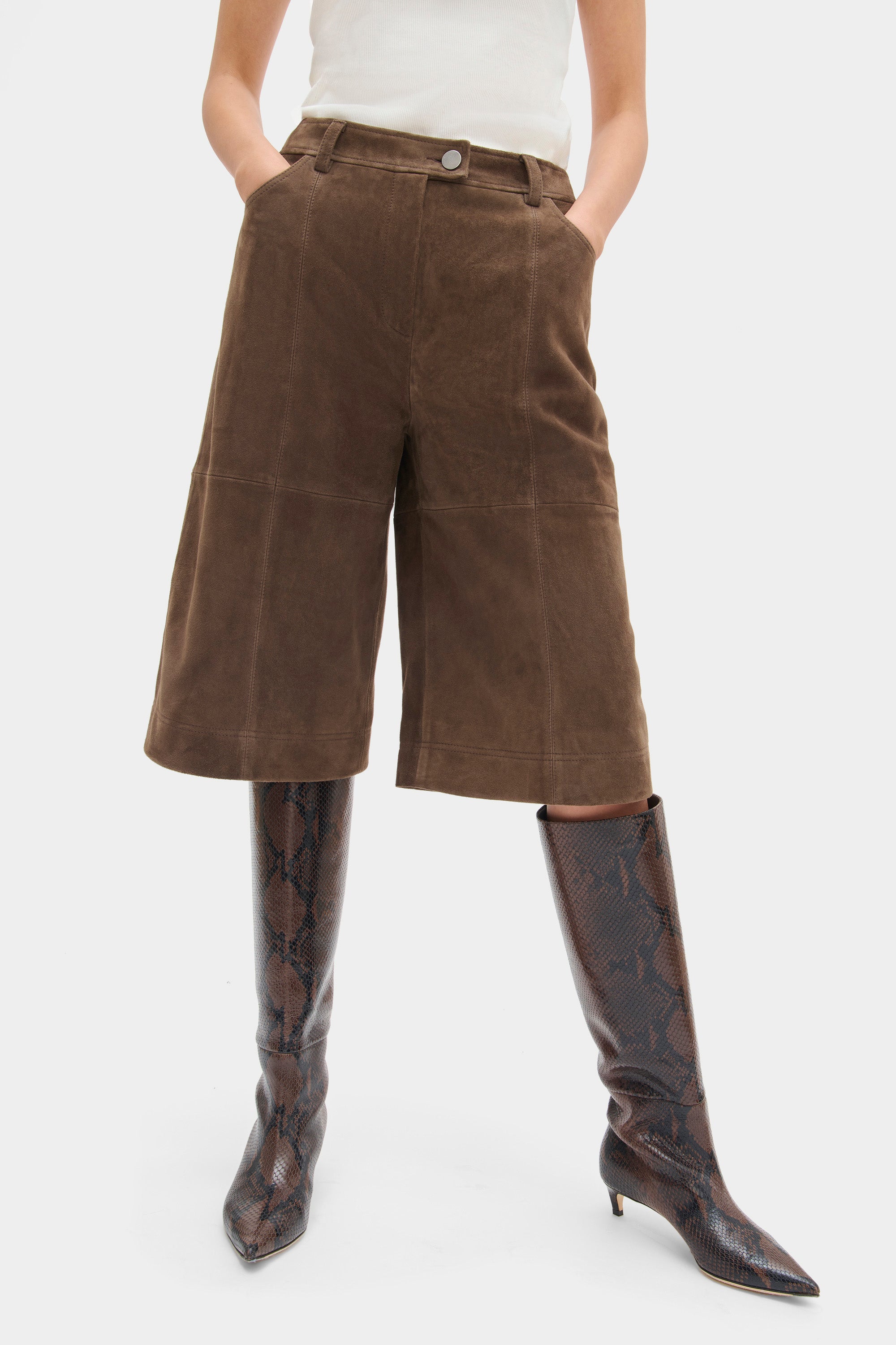 ALIGNE Mid Rise Suede Shorts - Brown | Arden