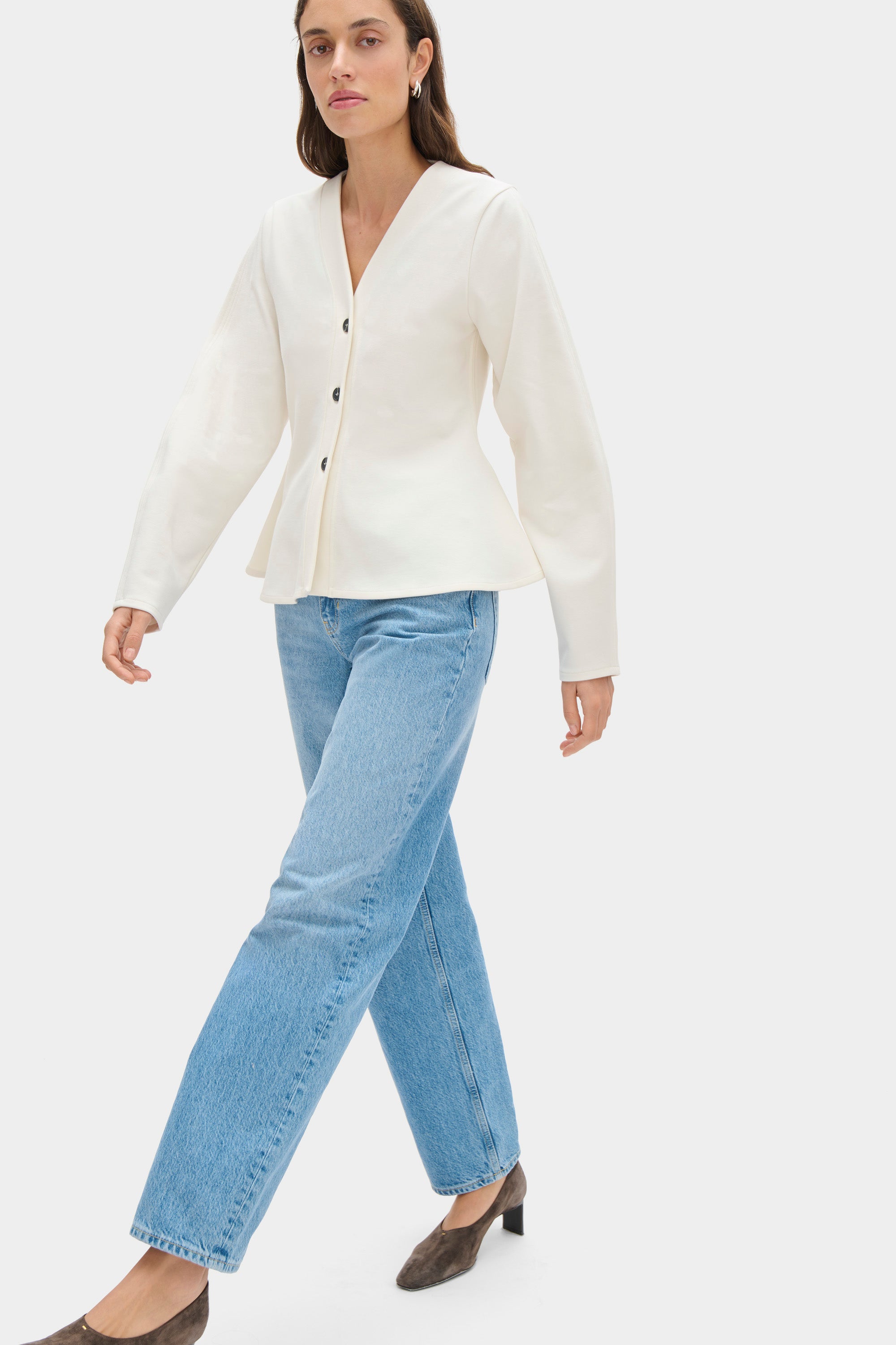 ALIGNE Peplum Button Up Top - White | Azalea
