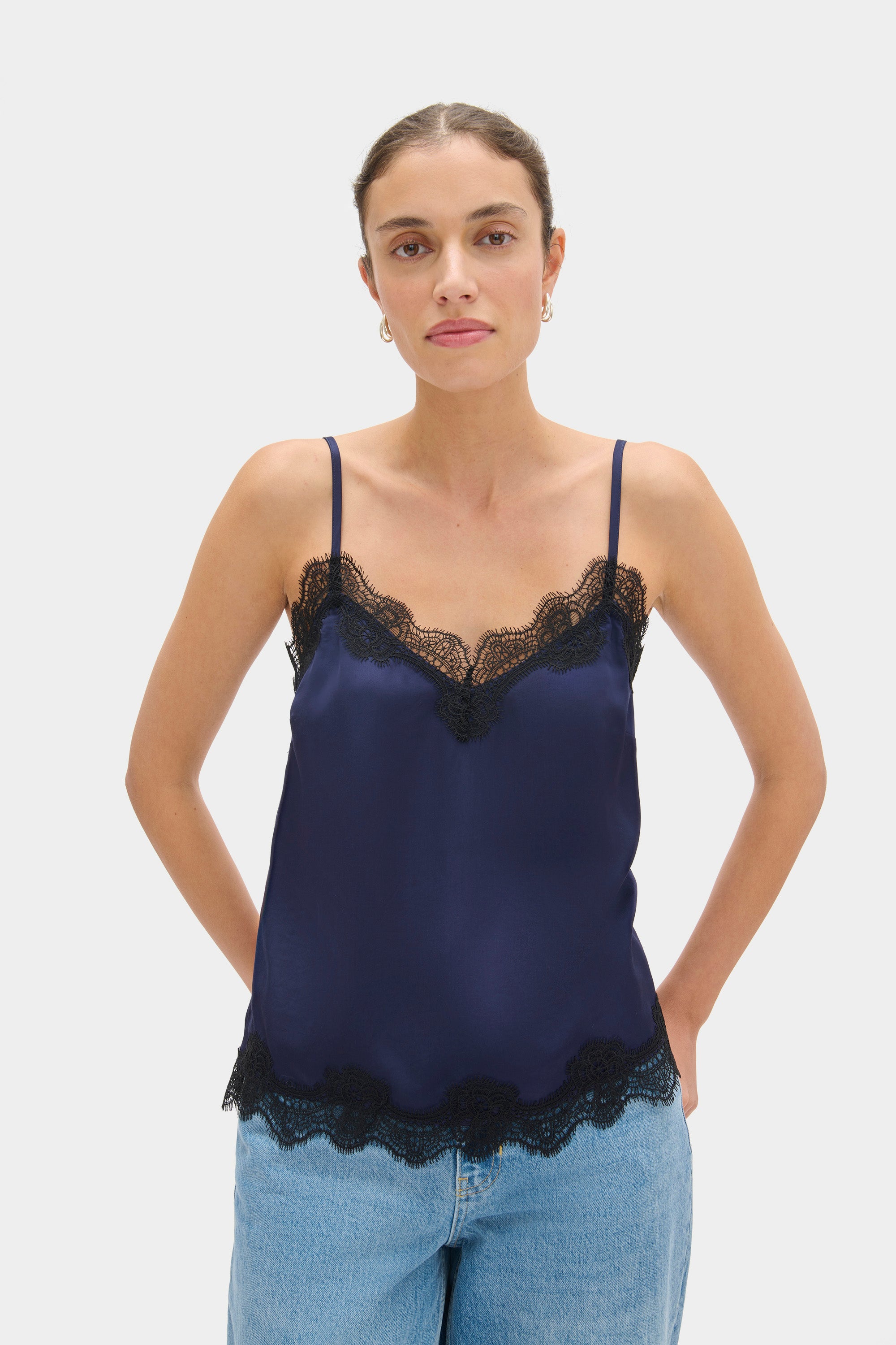 ALIGNE Lace Satin Top - Navy | Eme