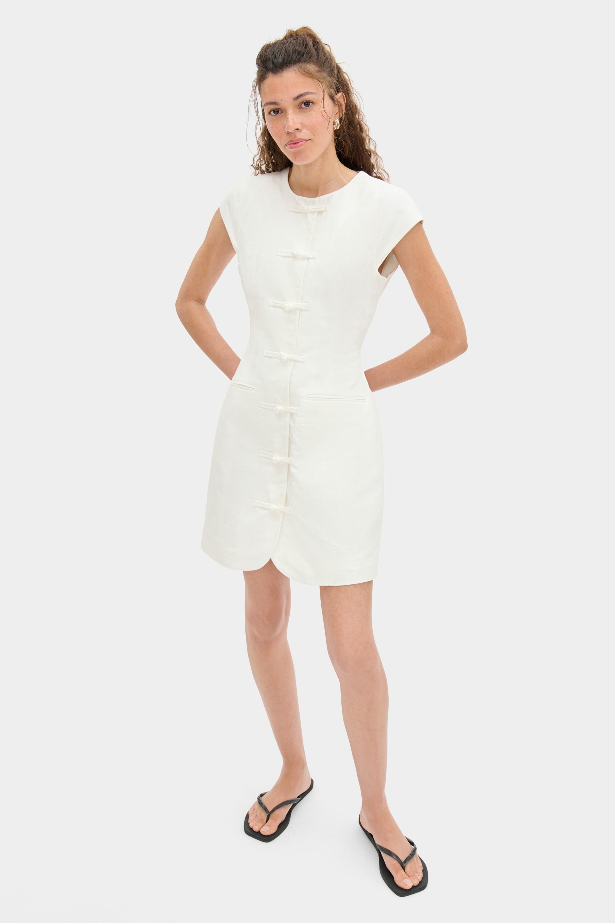 ALIGNE Cap Sleeve Linen Dress - White | Jennie - White / UK 6 ALIGNE Cap Sleeve Linen Dress - White | Jennie - White / UK 6
