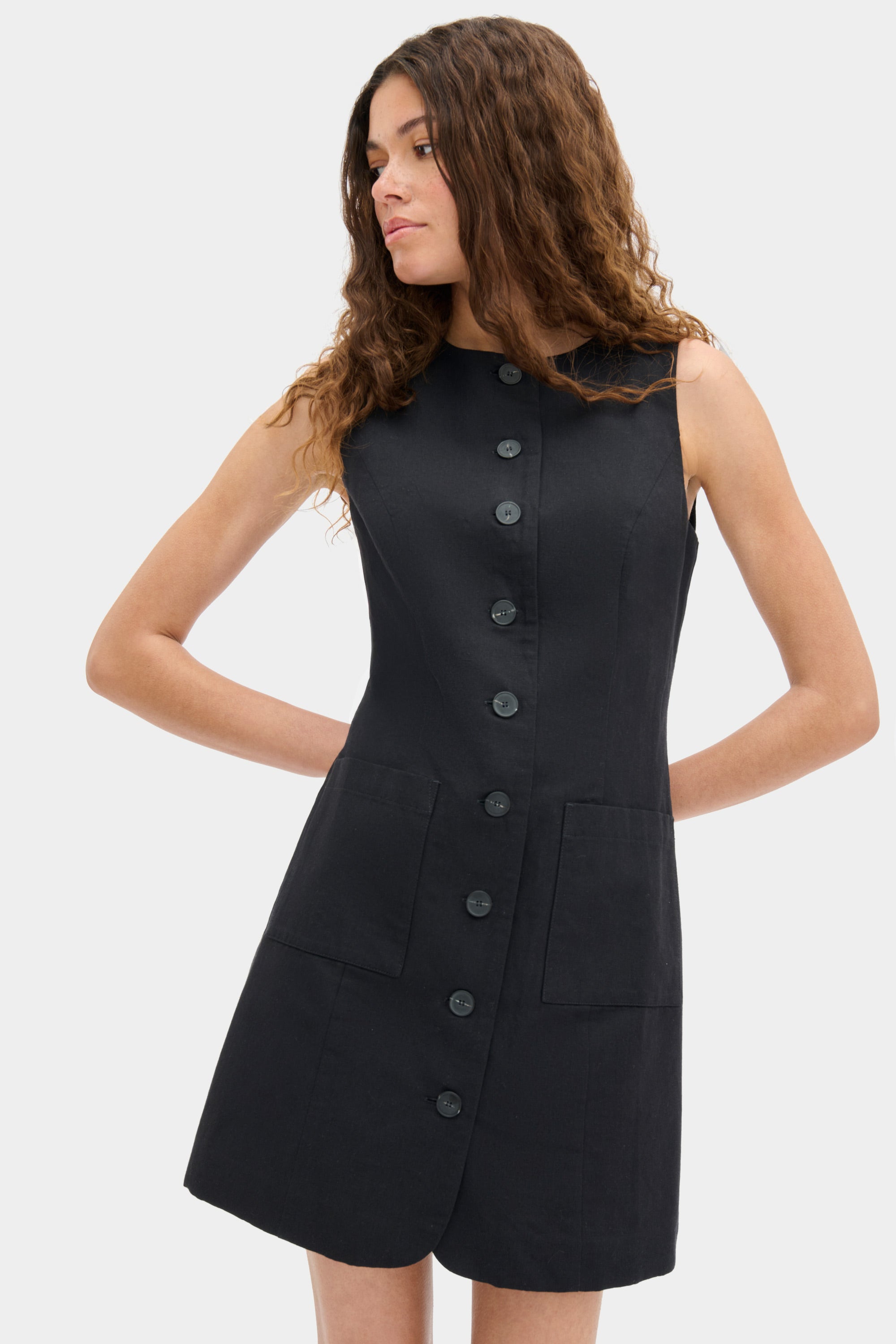 knee length dresses for ladies ALIGNE Linen Mini Dress - Black