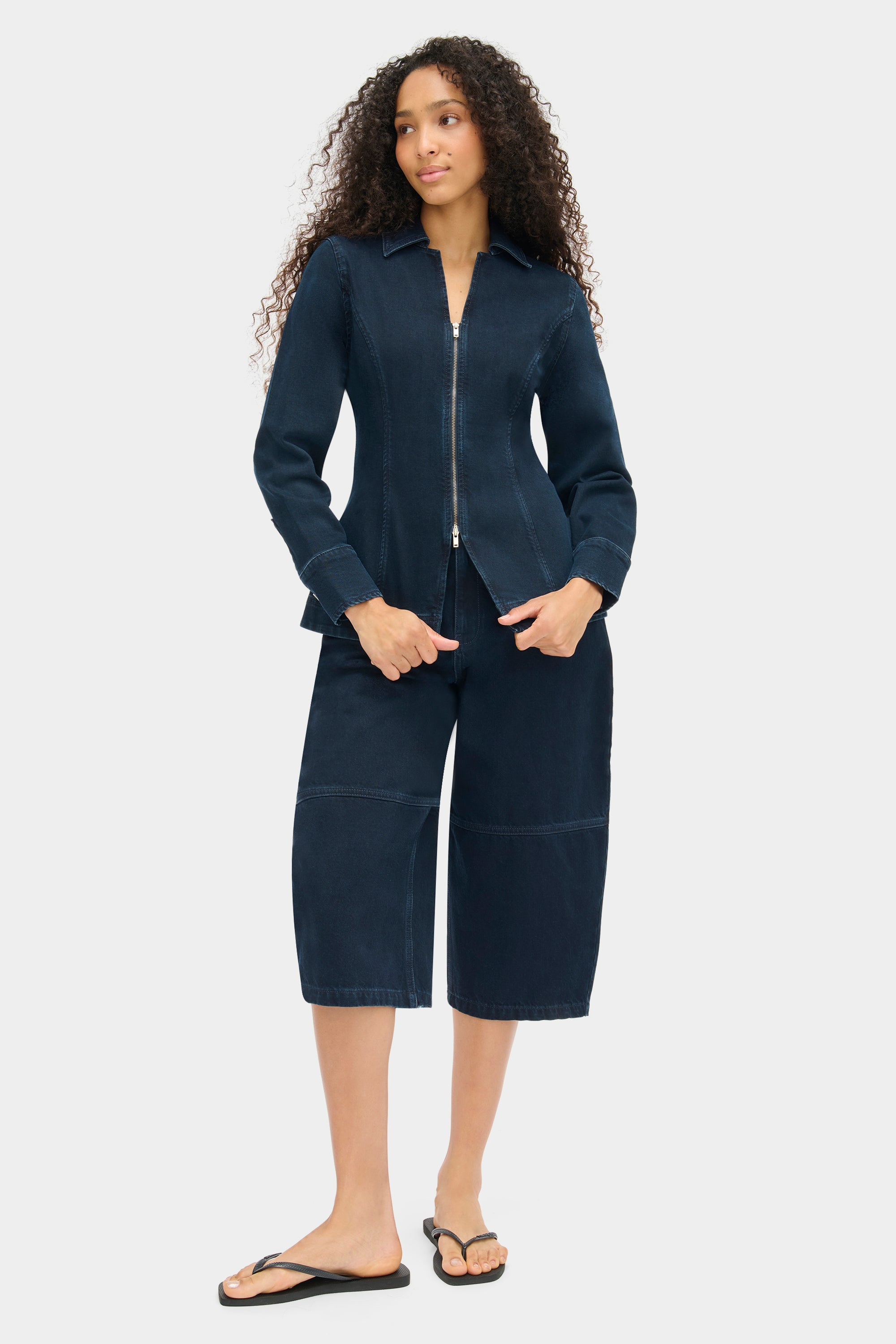 ALIGNE Waisted Denim Zip Top - Blue | Tilly