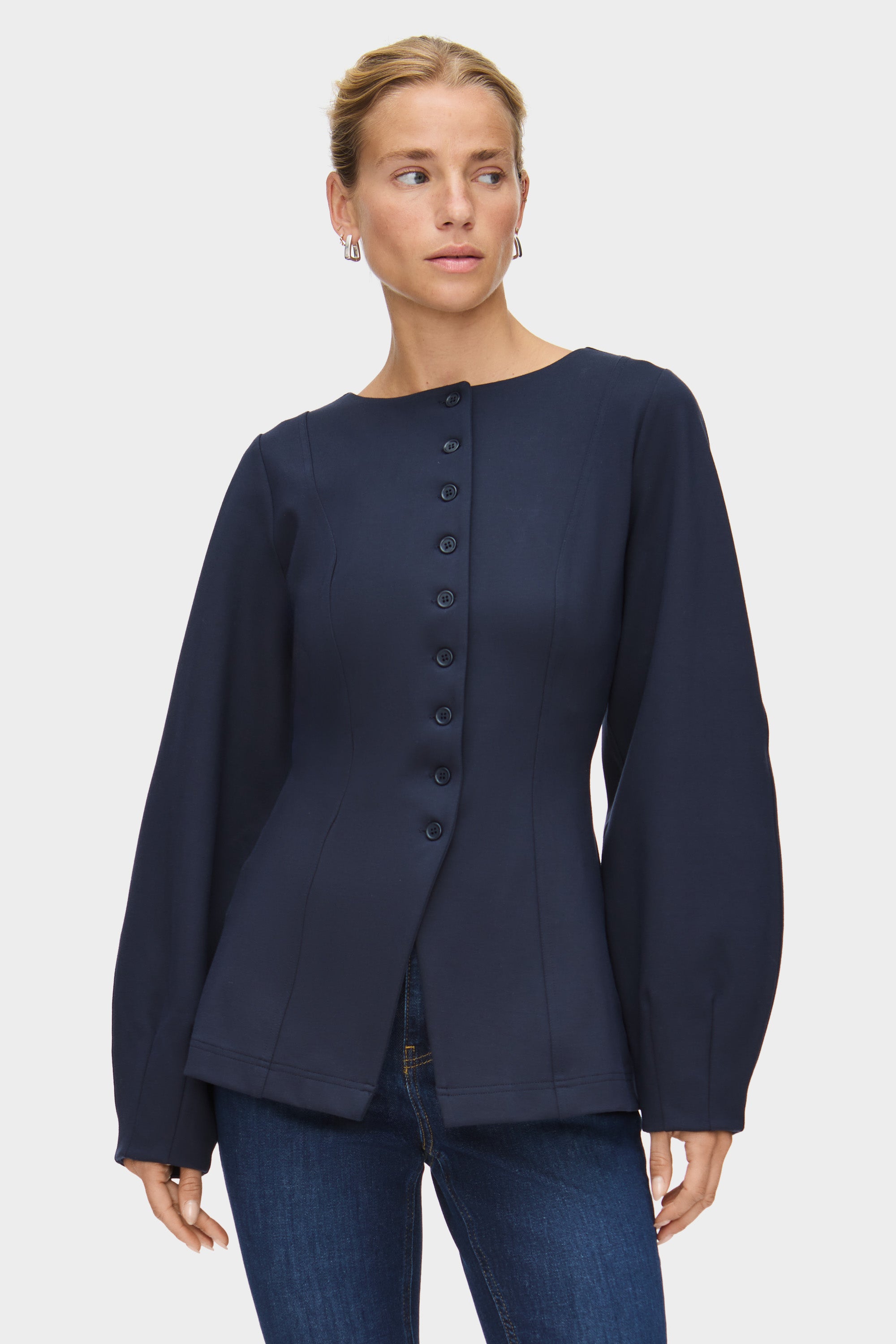 ALIGNE Ponte Waisted Cardigan - Blue | Bonnie