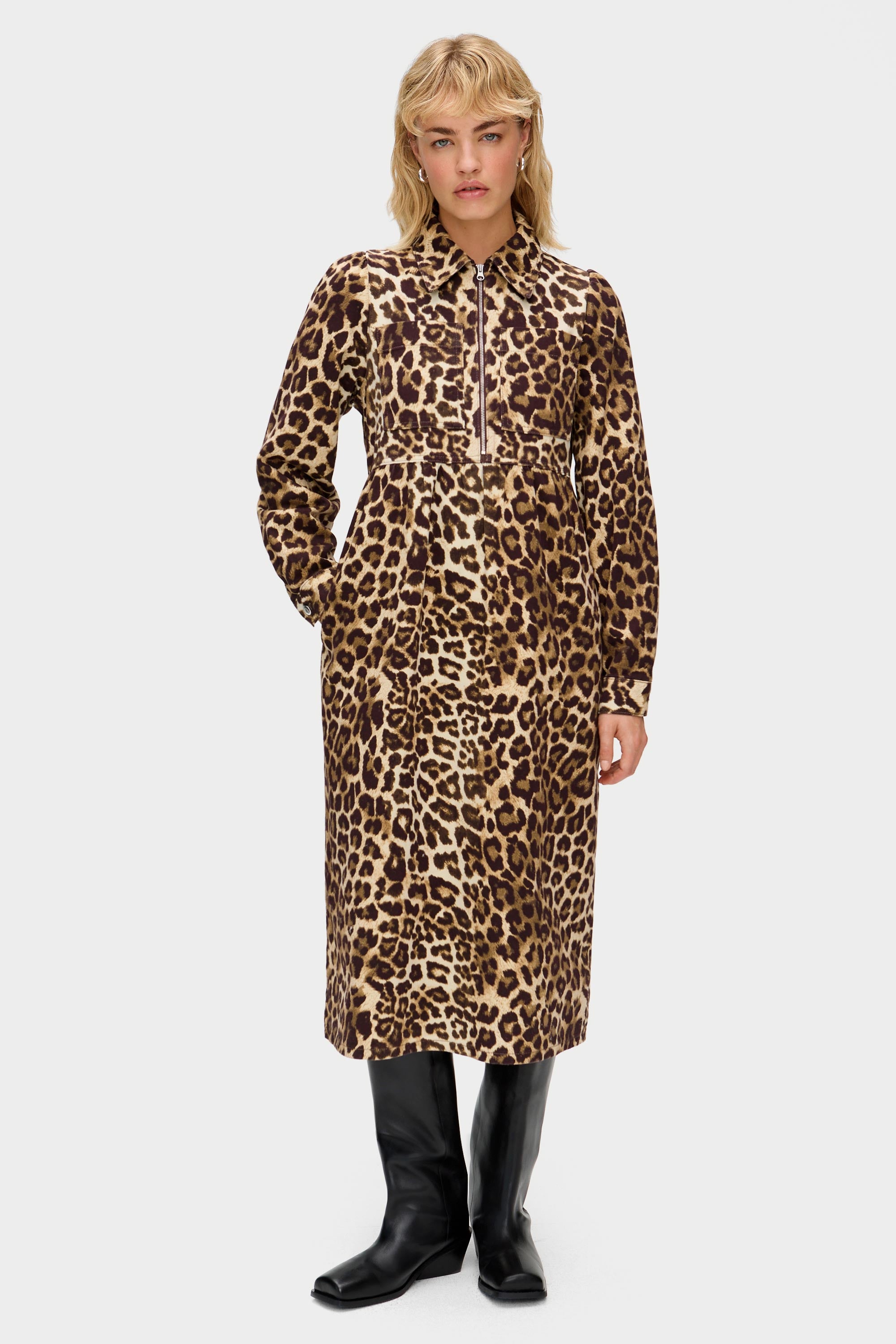 Gabriella Leopard Print Denim Dress
