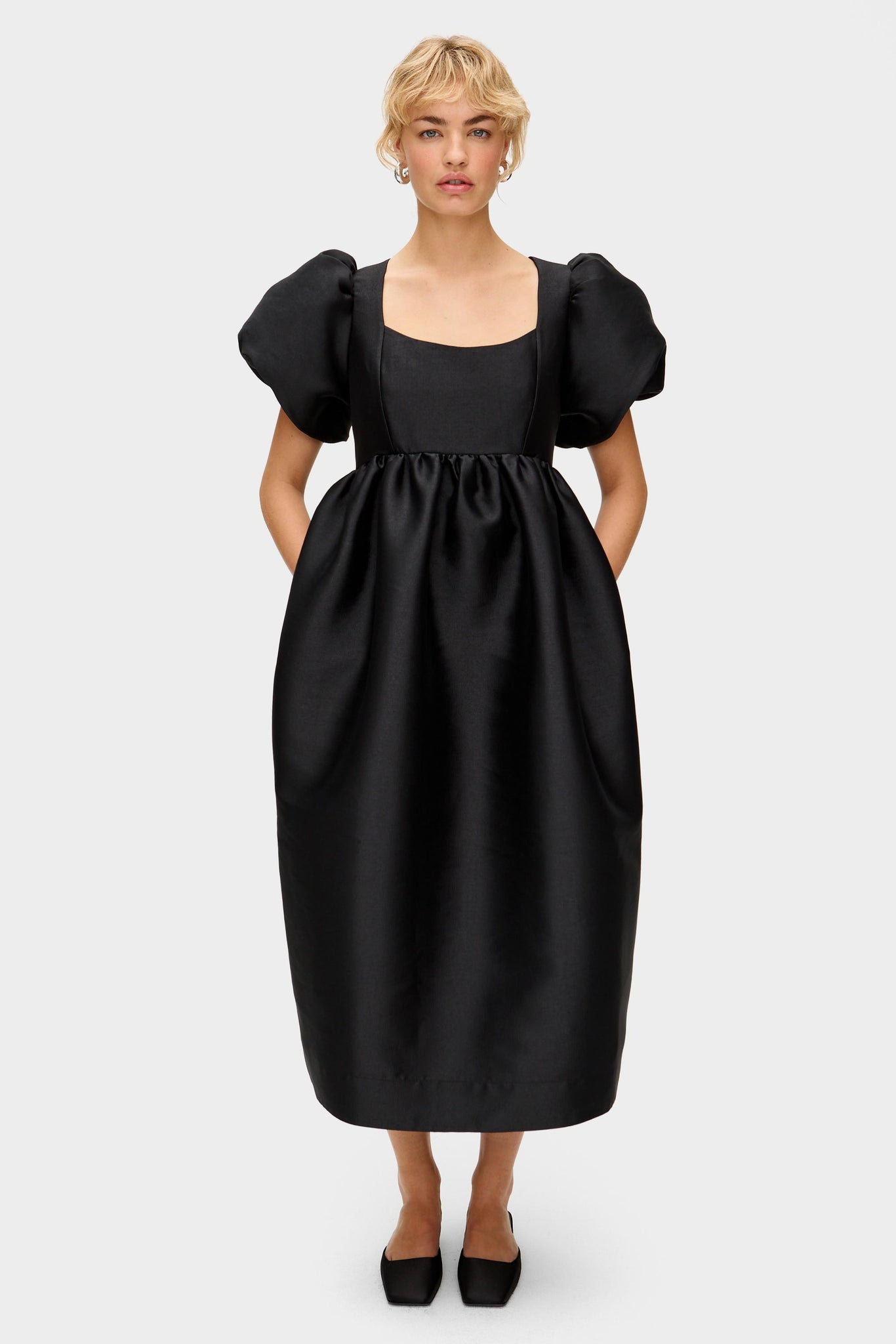 Ivy Puff Sleeve Satin Midi Dress