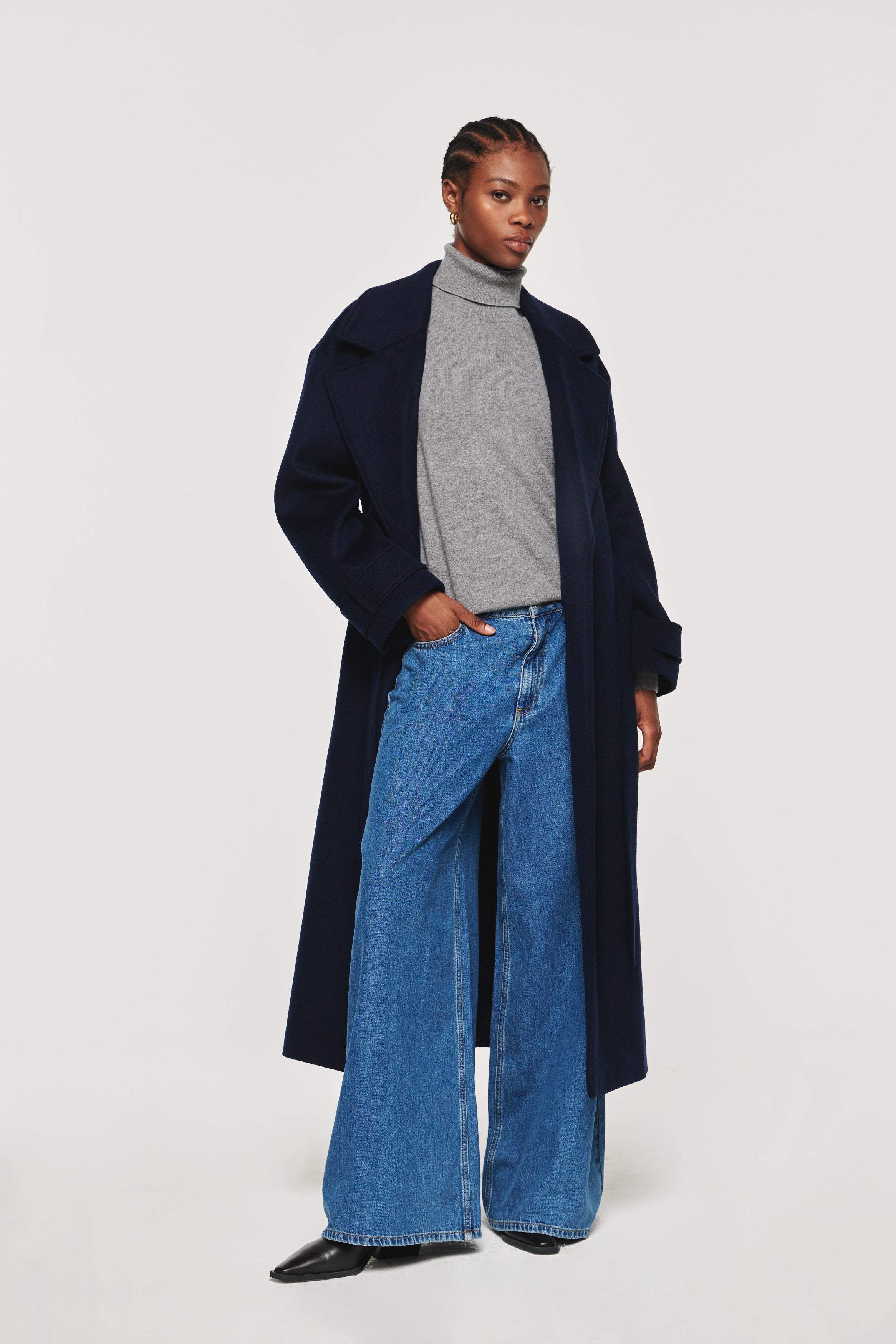 George | Wrap Slouch Coat in Navy | ALIGNE