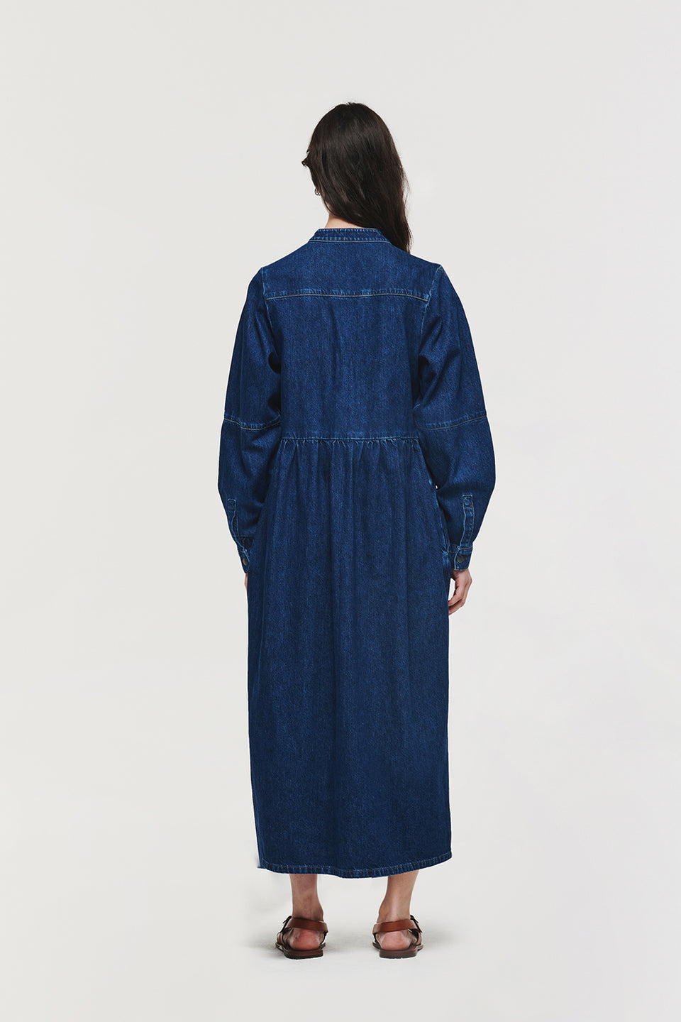Mirabella | Denim Midaxi Smock Dress in Mid Blue | ALIGNE