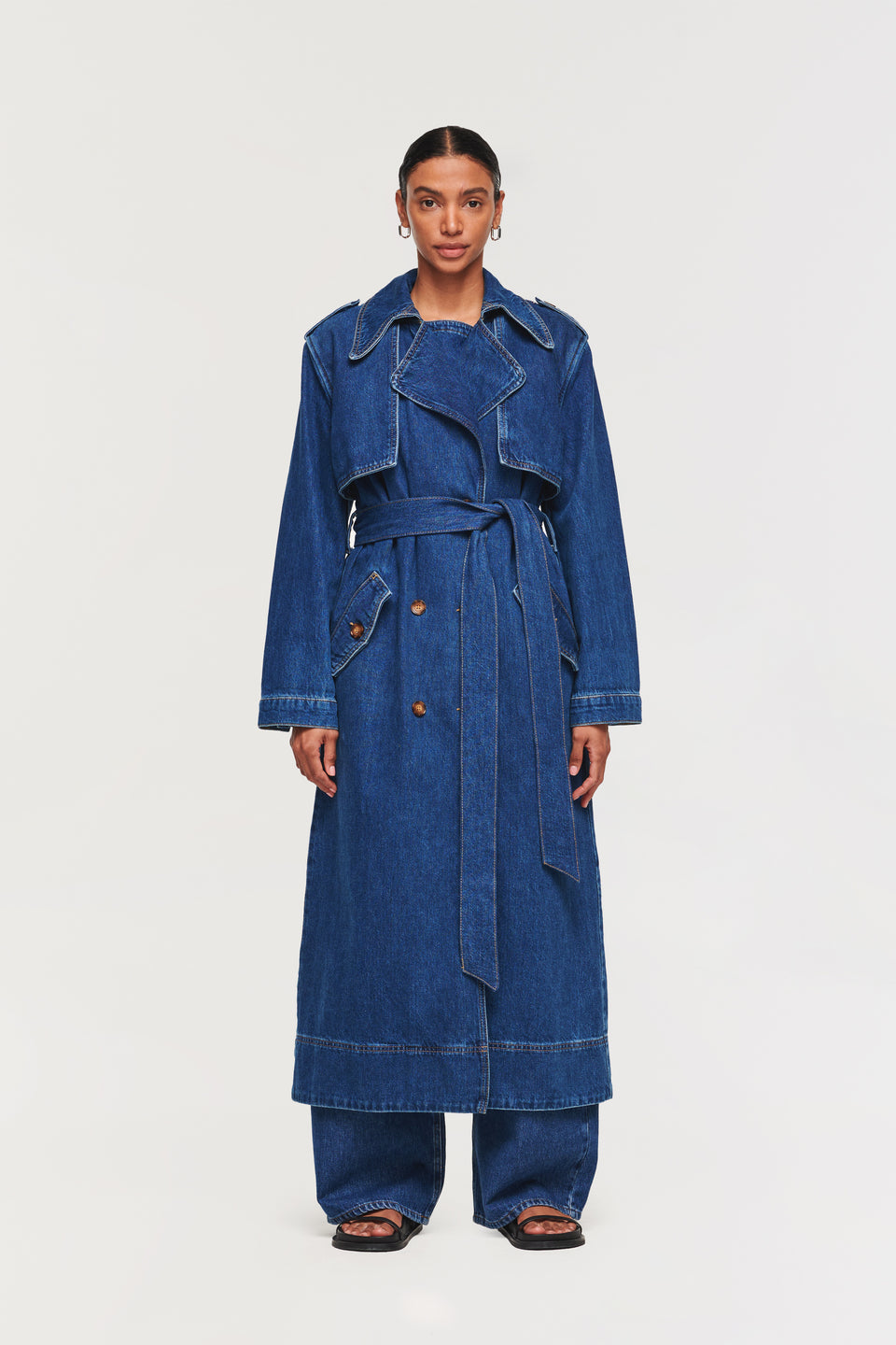 Jamison | Mid Wash Denim Trench Coat | ALIGNE