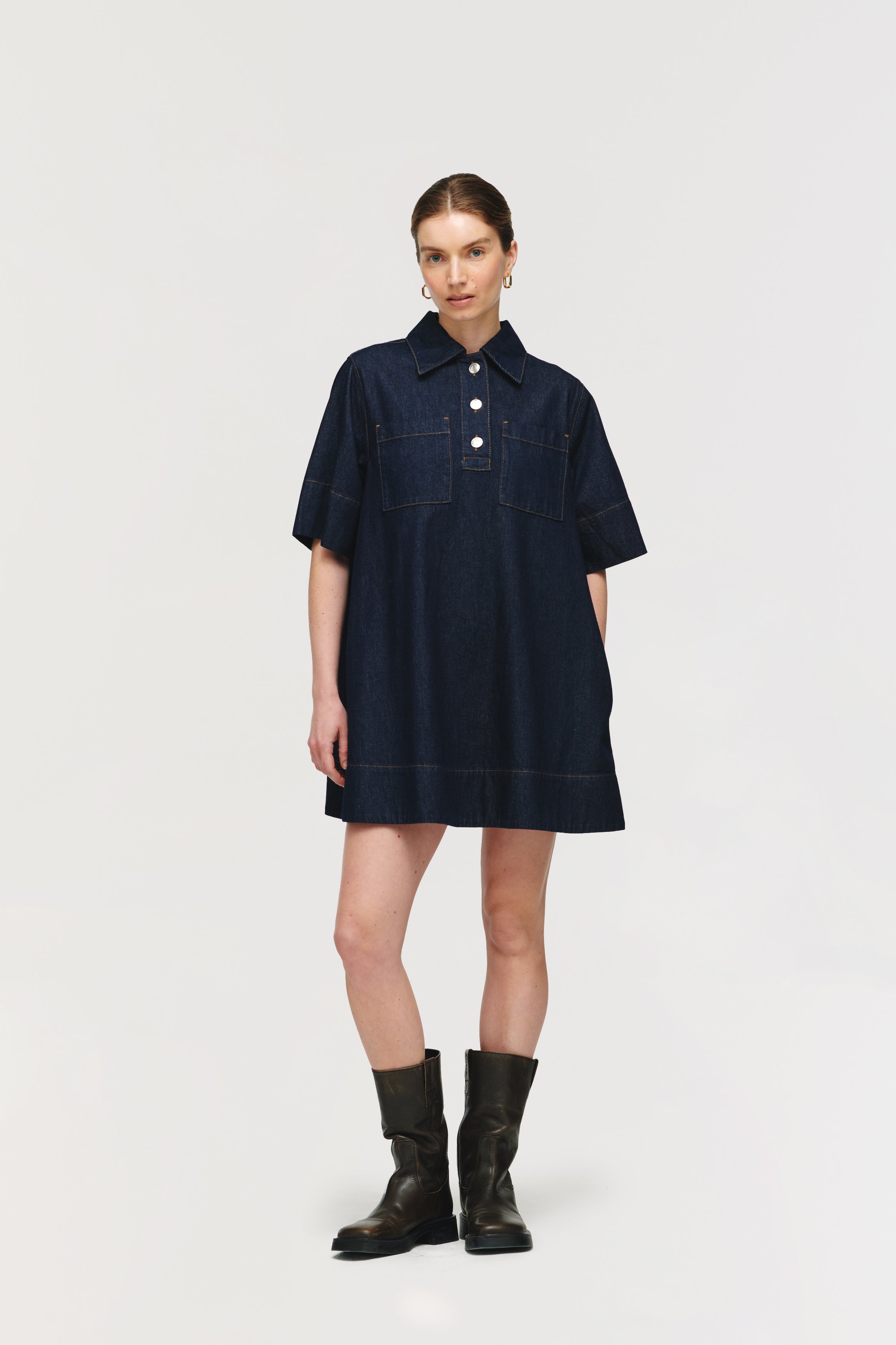 Grace | Denim Pocket Dress in Indigo | ALIGNE