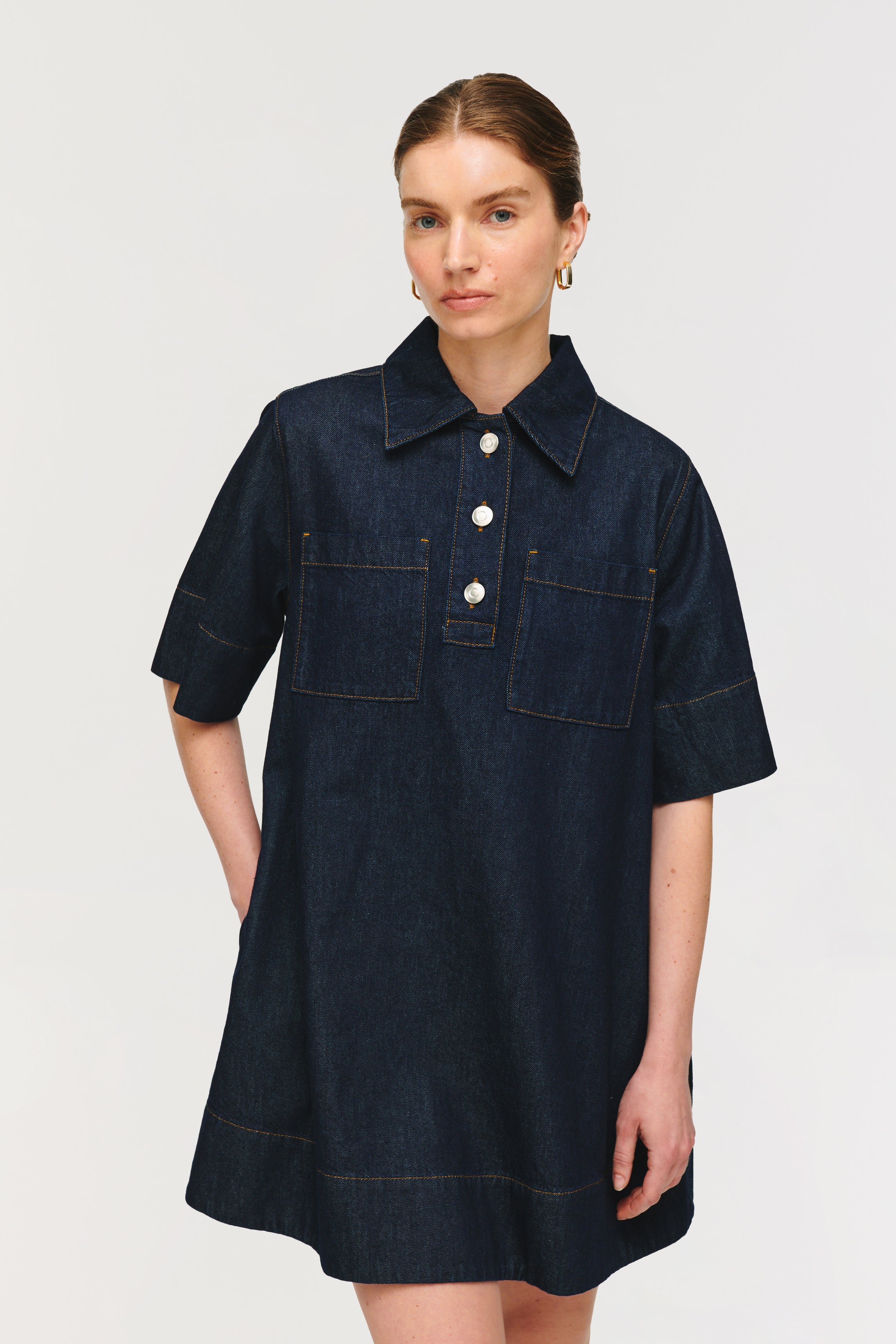 Grace | Denim Pocket Dress in Indigo | ALIGNE