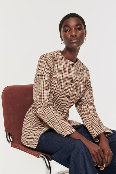 ALIGNE Heritage Check Waisted Blazer - Brown | Daphne