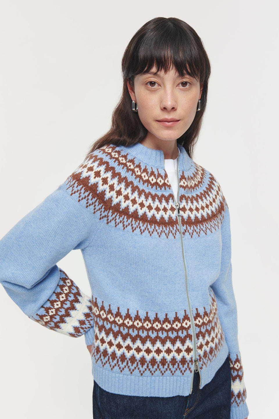 Aligne fair isle knit cardigan with zip