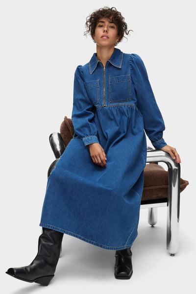ALIGNE Denim Long Sleeve Midi Dress Gabriella