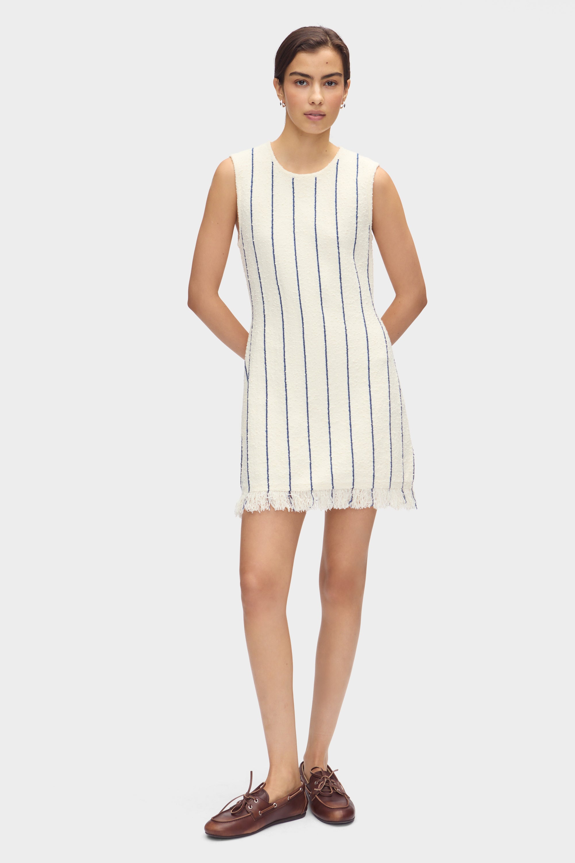 ALIGNE Boucle Striped Mini Dress - Beige | Immy