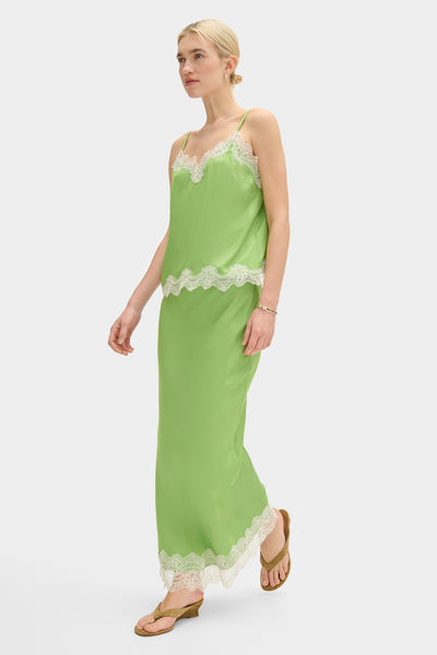 green emerald velvet dress ALIGNE Lace Satin Slip Skirt - Green