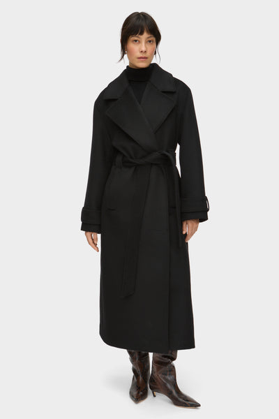 美品 東洋 GOLD MILLING WOOL WRAP COAT M ブラック ALIGNE Wrap Wool Winter Coat - Black | George