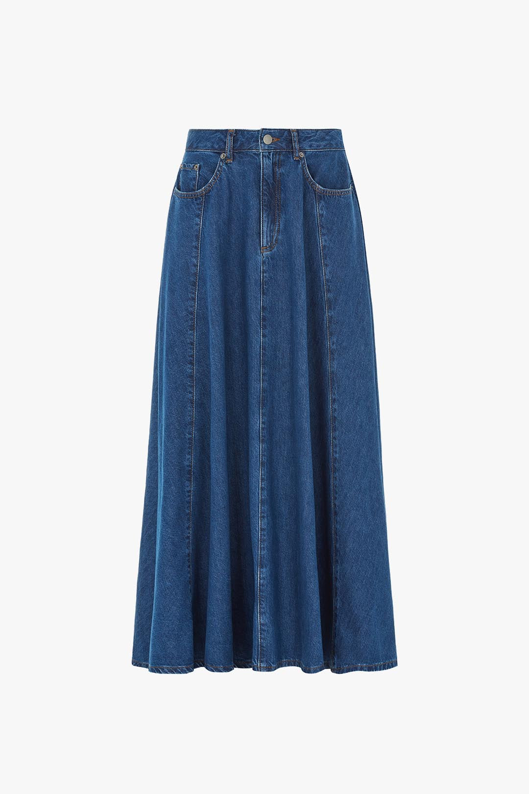 Luna | Volume Ankle Length Skirt in Mid Blue | ALIGNE
