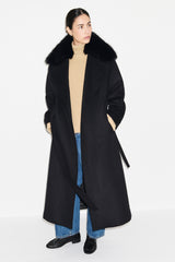 George Faux Fur Collar Wrap Coat