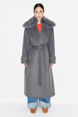 George Faux Fur Collar Wrap Coat