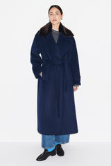 George Faux Fur Collar Wrap Coat