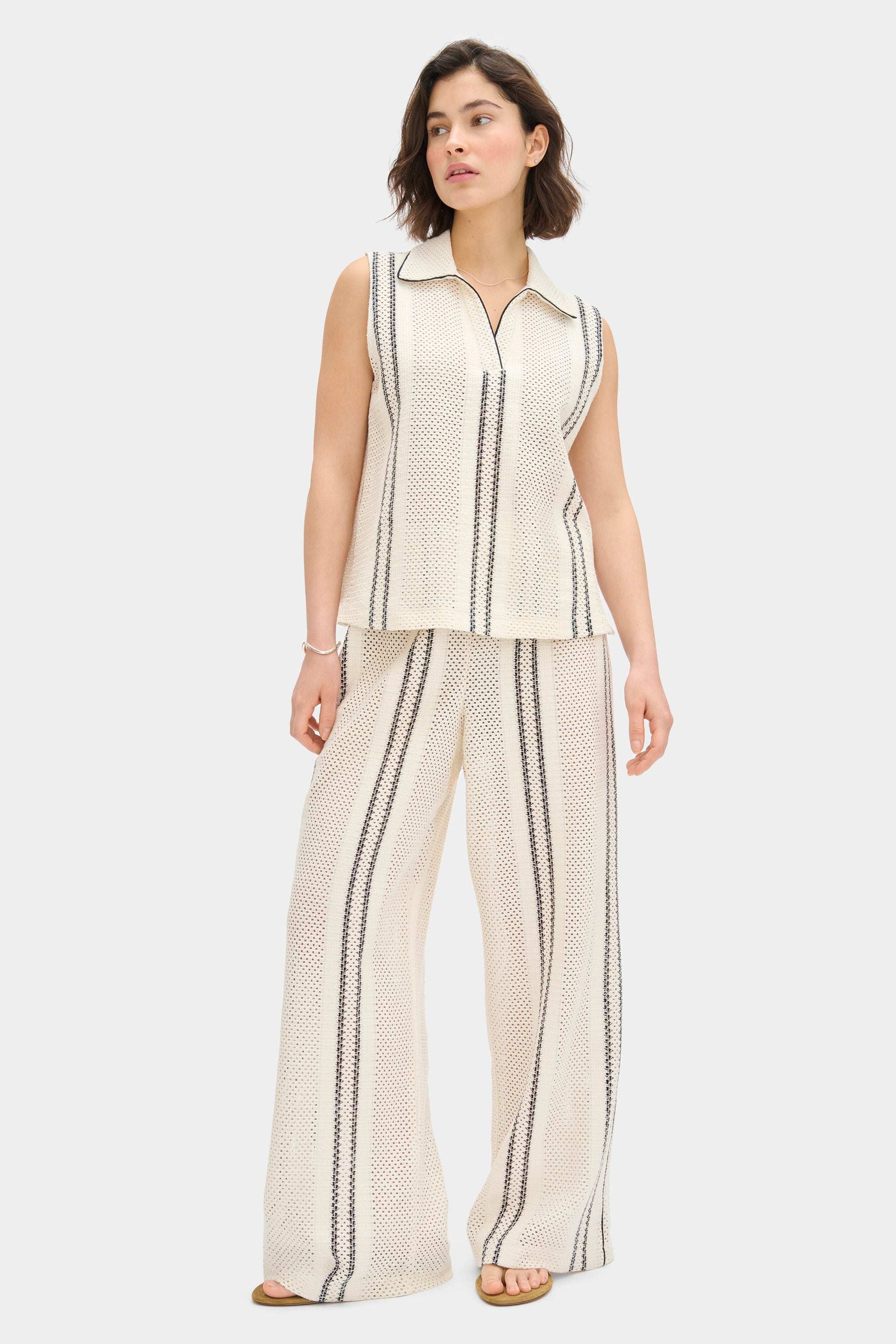 LB Sutton Crochet Sleeveless Polo Top