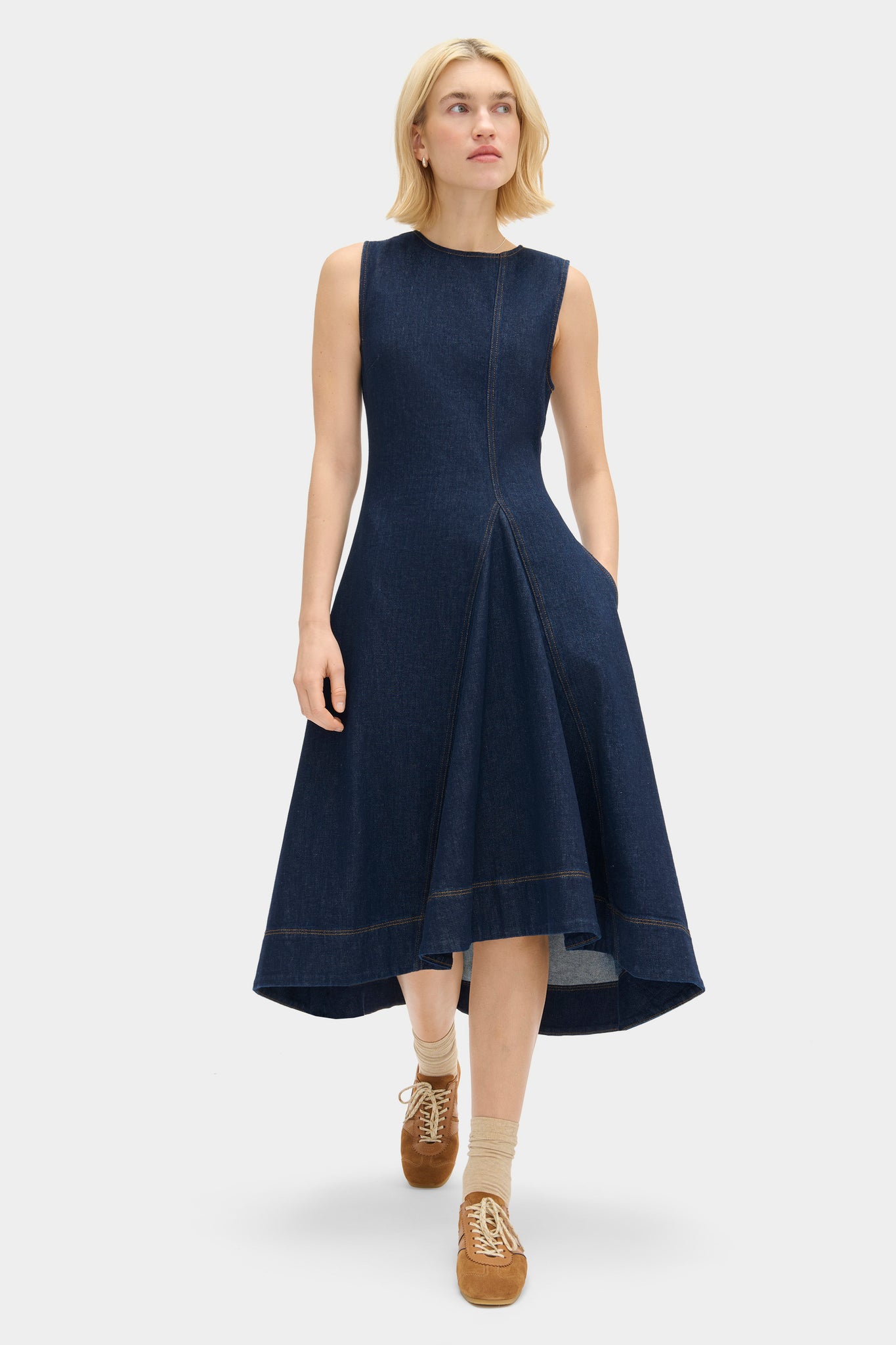 ALIGNE Sleeveless Denim Midi Dress - Blue | Liberty - Indigo / UK 6 ALIGNE Sleeveless Denim Midi Dress - Blue | Liberty - Indigo / UK 6