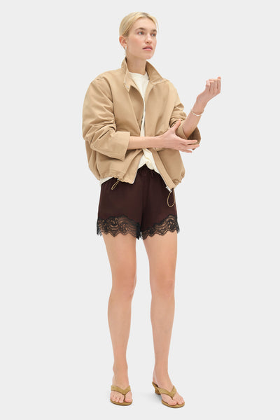 ALIGNE Lace Trim Shorts - Brown | Linette