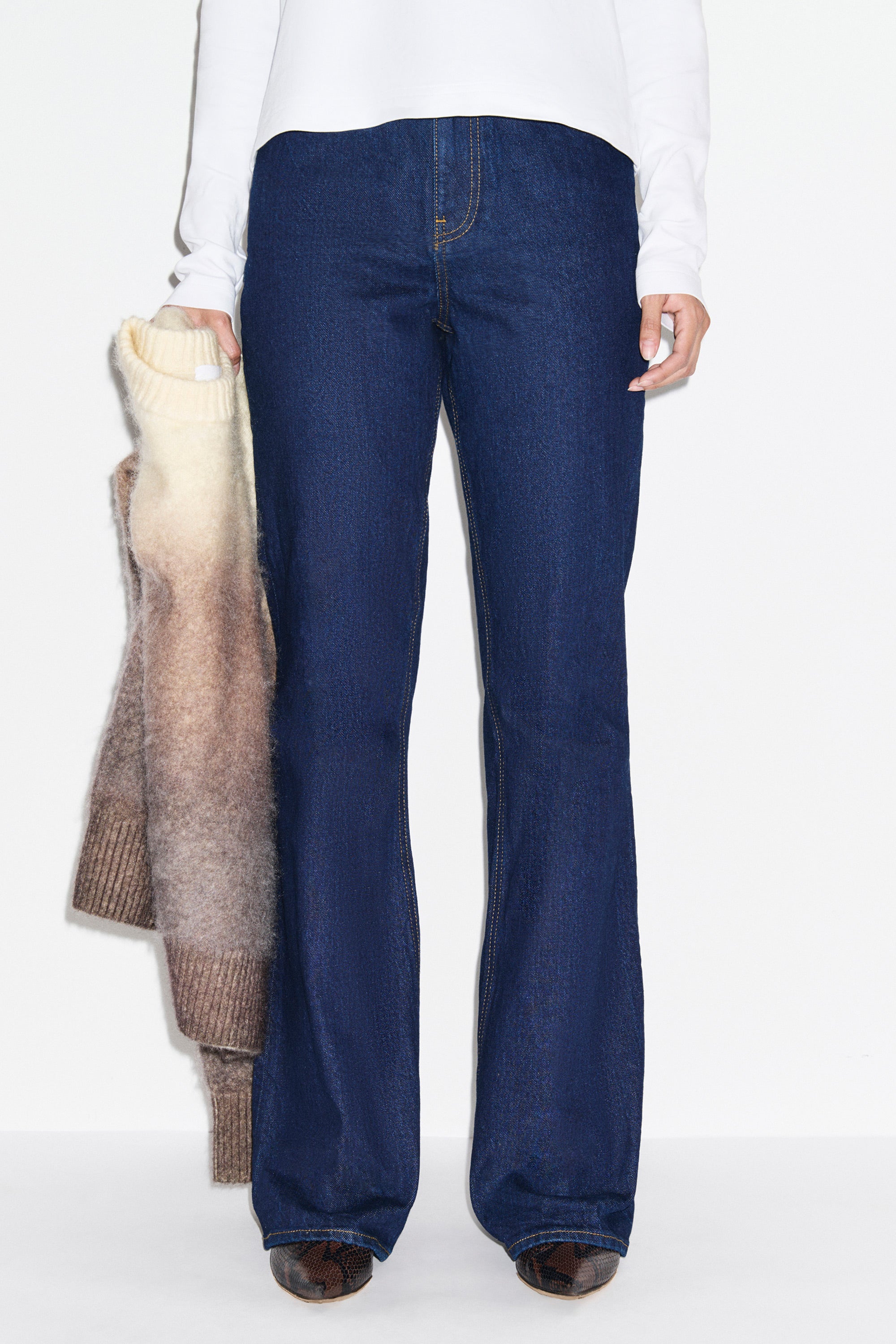Mid Rise Straight Flare Jeans