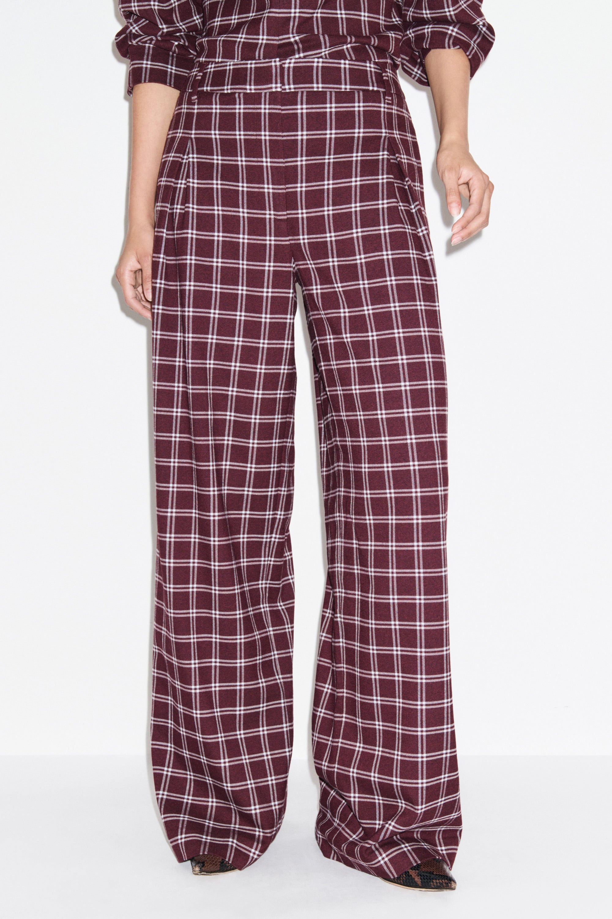 Riley Check Wide Leg Pleated Trouser