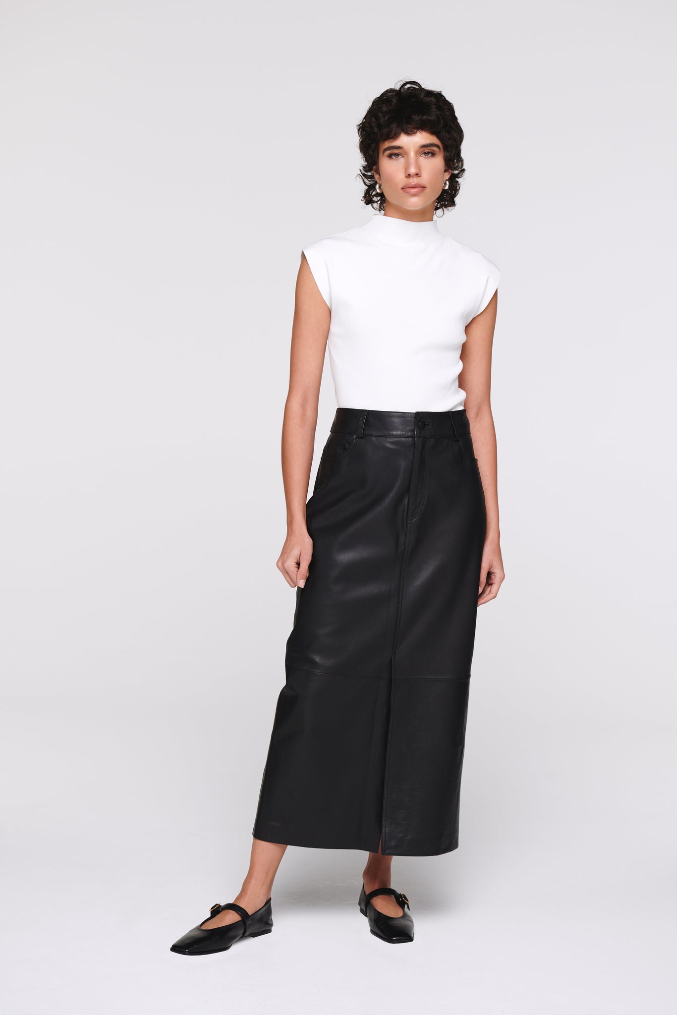 Greta Leather Midi Skirt