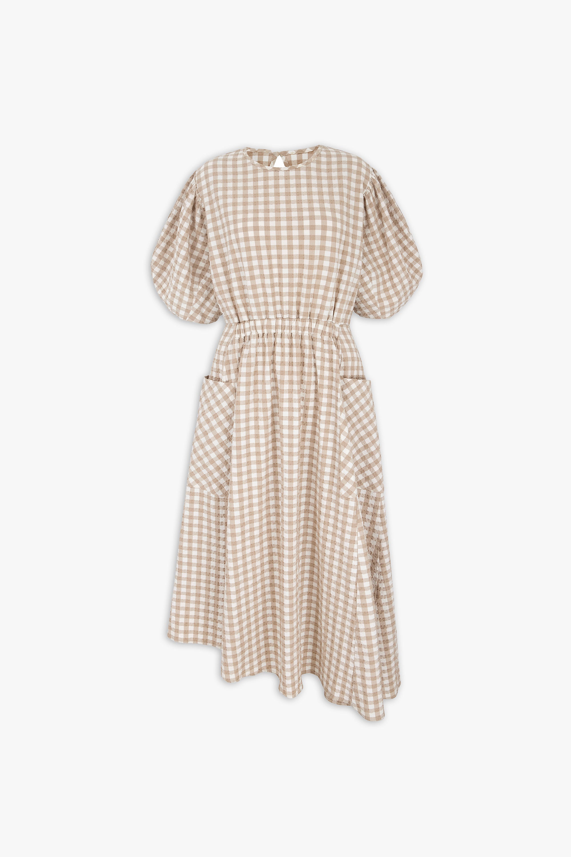 Harlin | Dress with Curve Sleeve in Beige Check | ALIGNE